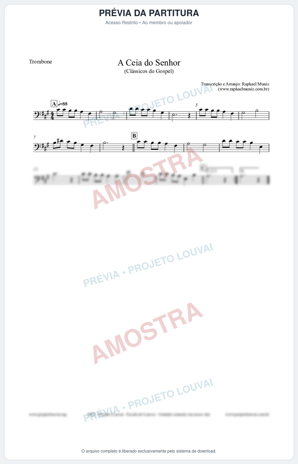 Prévia protegida da primeira página da partitura Partitura para Trombone - A Ceia do Senhor - Harpa Cristã nº22 - Clássicos do Gospel
