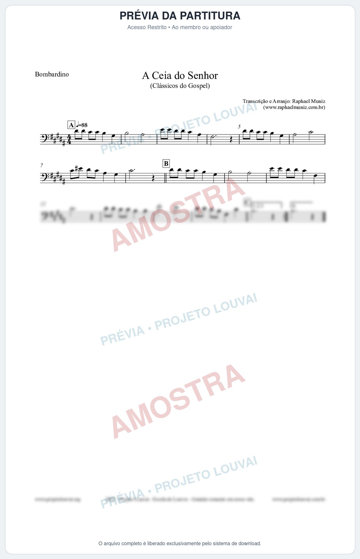 Prévia protegida da primeira página da partitura Partitura para Bombardino - A Ceia do Senhor - Harpa Cristã nº22 - Clássicos do Gospel