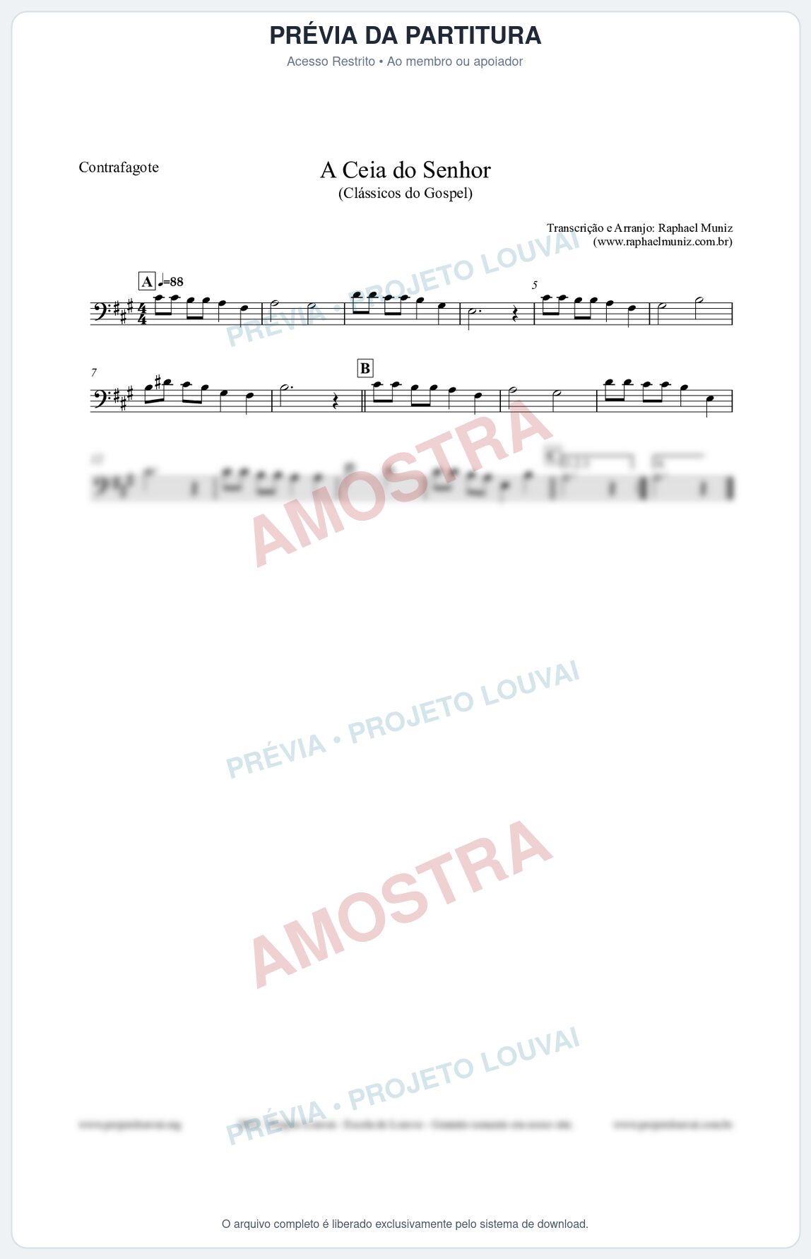 Prévia protegida da primeira página da partitura Partitura para Contrafagote - A Ceia do Senhor - Harpa Cristã nº22 - Clássicos do Gospel