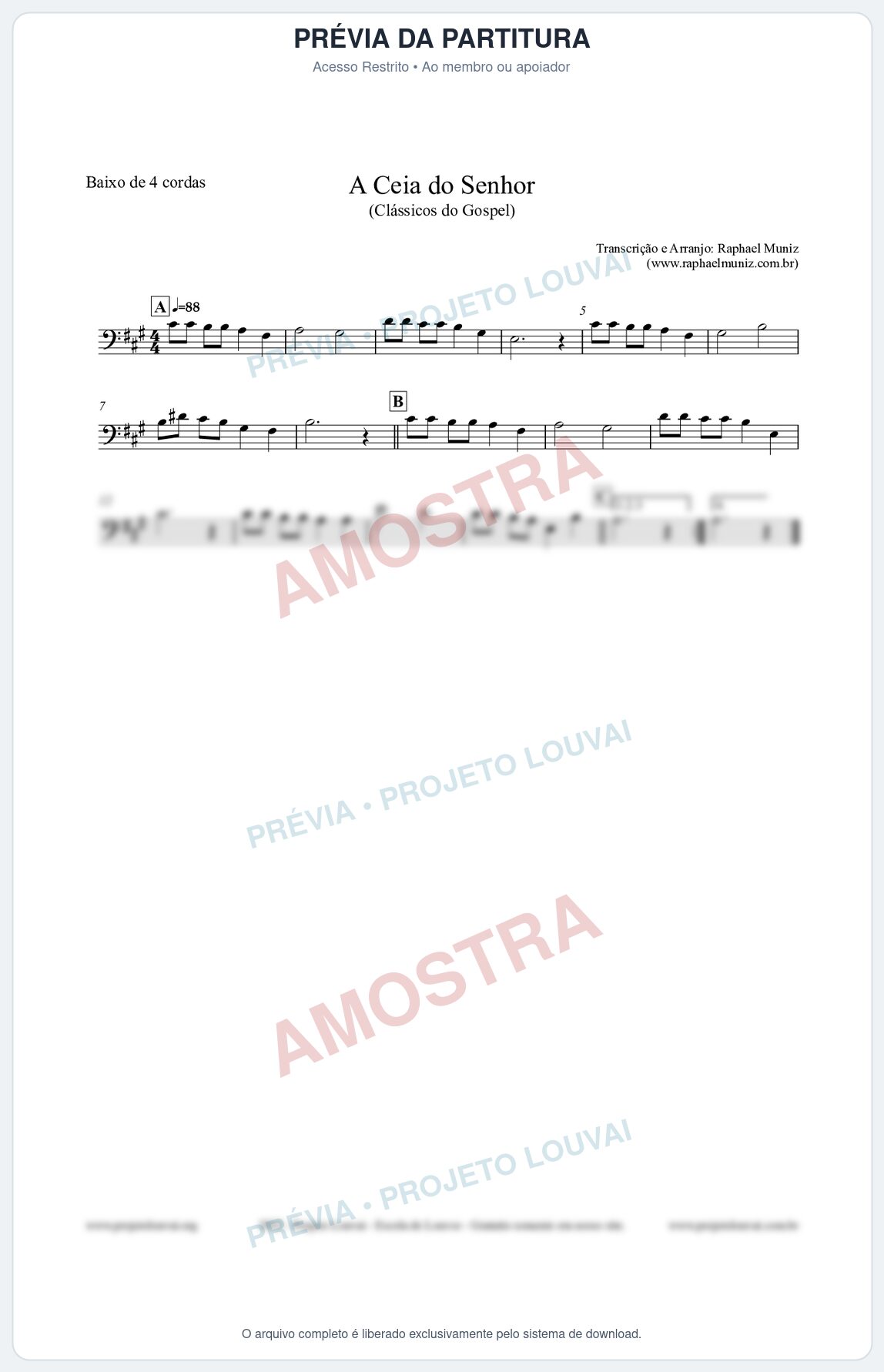 Prévia protegida da primeira página da partitura Partitura para Baixo de 4 cordas - A Ceia do Senhor - Harpa Cristã nº22 - Clássicos do Gospel