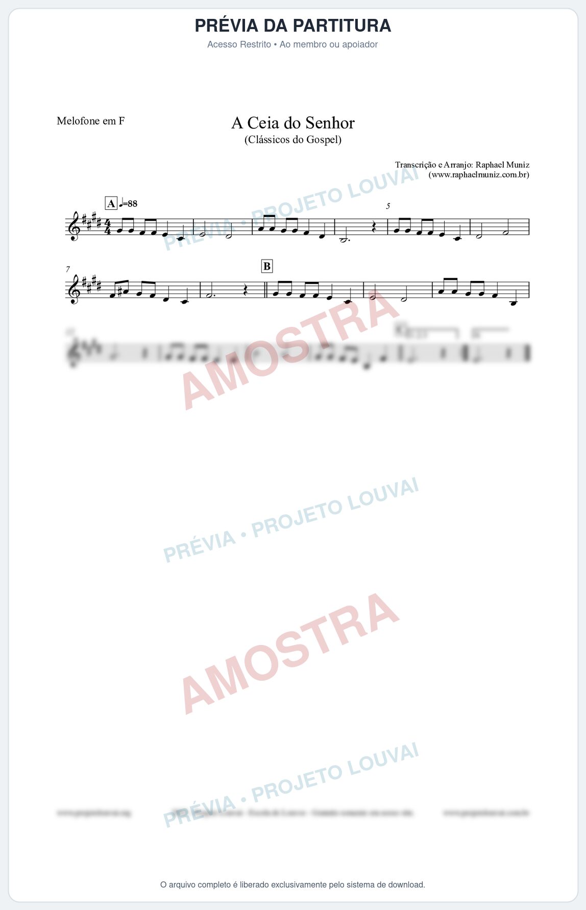 Prévia protegida da primeira página da partitura Partitura para Melofone em F - A Ceia do Senhor - Harpa Cristã nº22 - Clássicos do Gospel