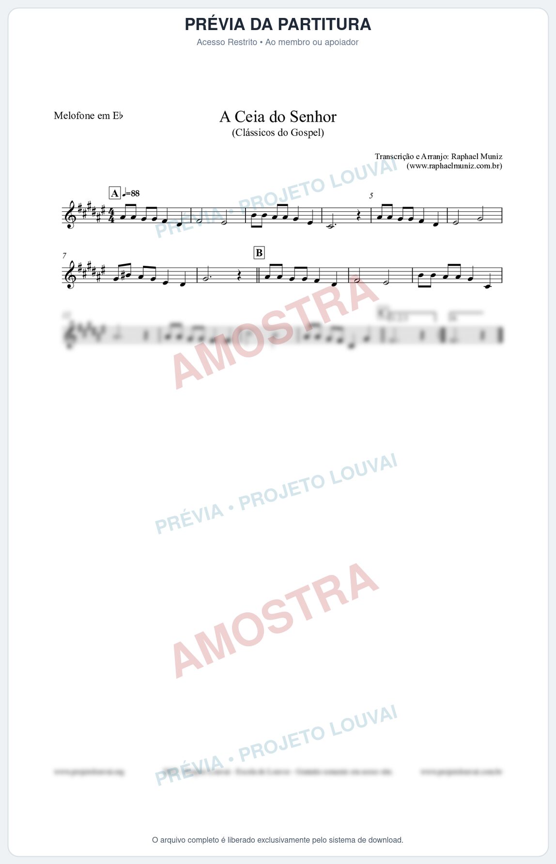 Prévia protegida da primeira página da partitura Partitura para Melofone em Eb - A Ceia do Senhor - Harpa Cristã nº22 - Clássicos do Gospel