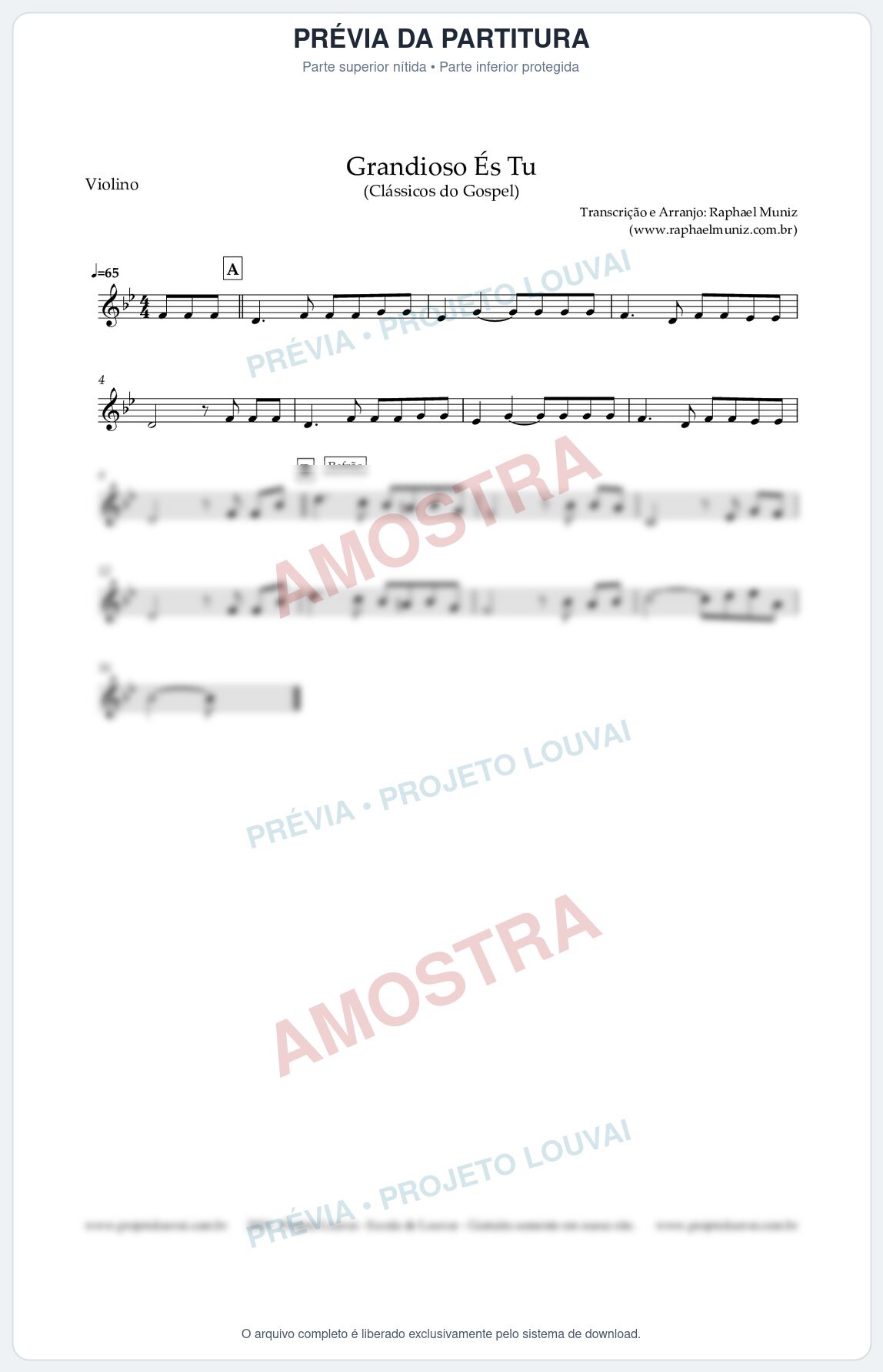 Prévia protegida da primeira página da partitura Partitura para Violino - Grandioso És Tu - Harpa Cristã nº 526 - Clássicos do Gospel