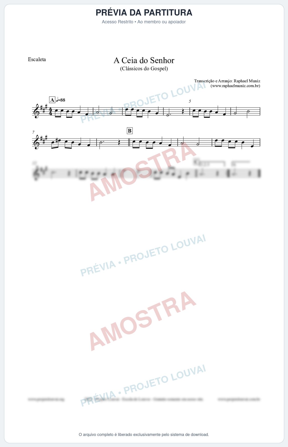 Prévia protegida da primeira página da partitura Partitura para Escaleta - A Ceia do Senhor - Harpa Cristã nº22 - Clássicos do Gospel
