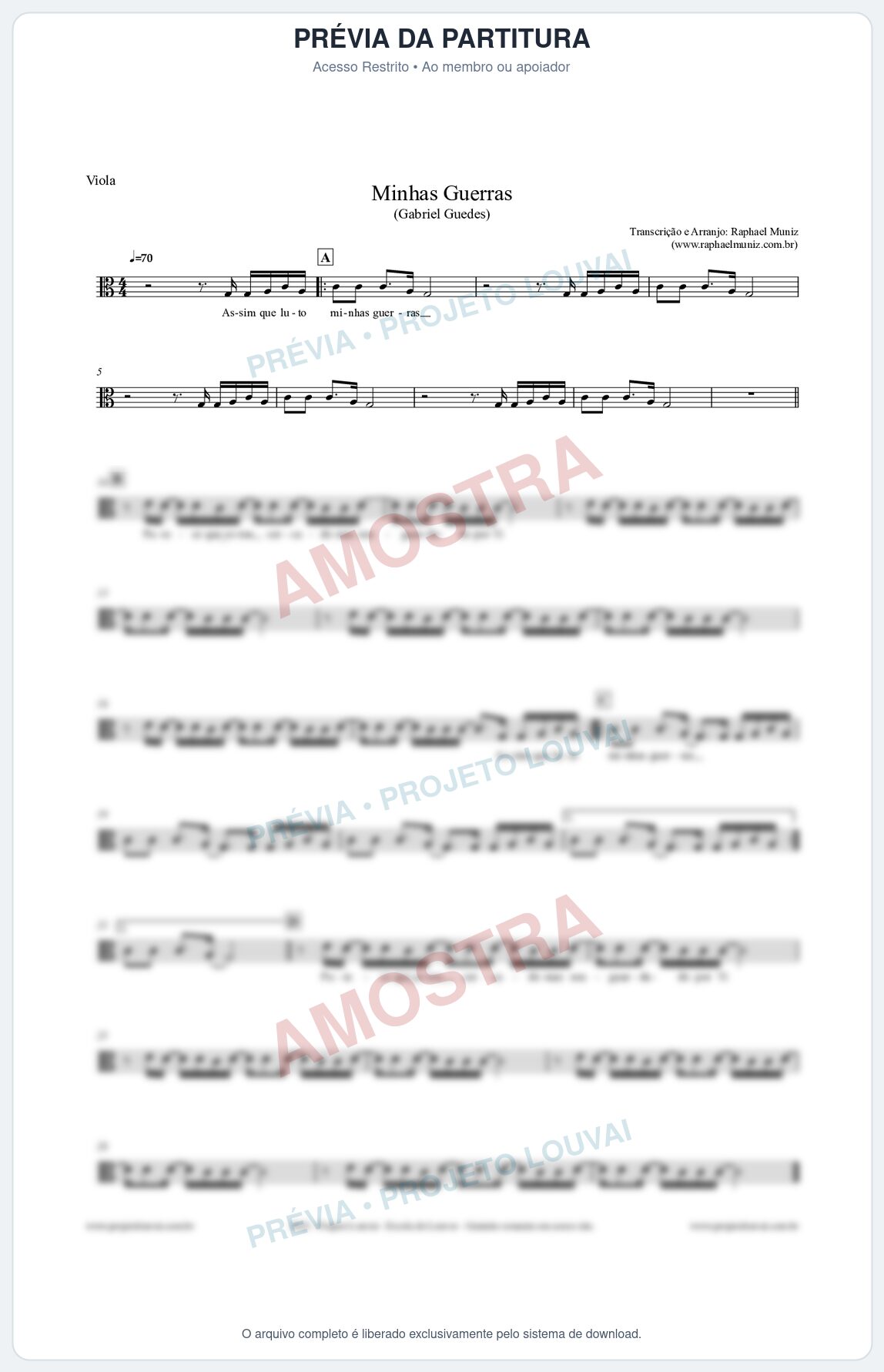 Prévia protegida da primeira página da partitura Partitura para Viola - Minhas Guerras - Gabriel Guedes