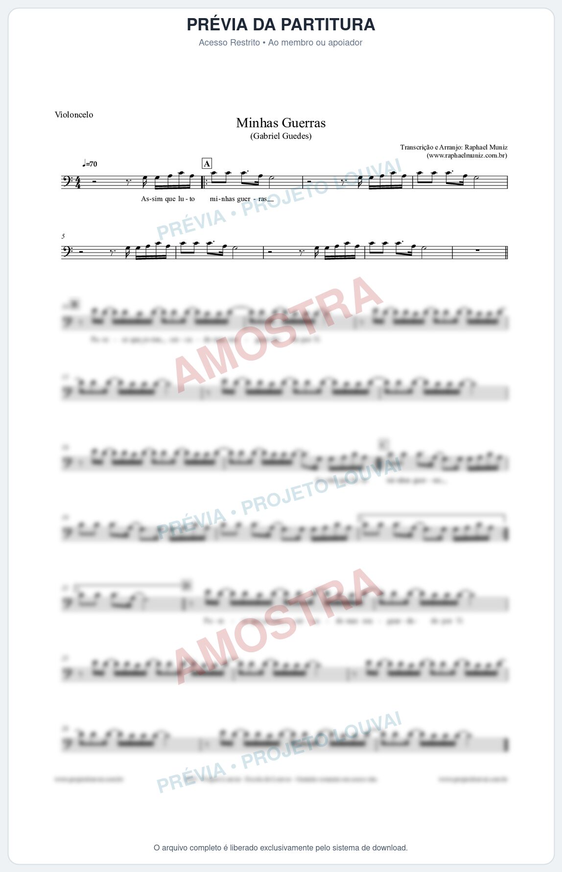 Prévia protegida da primeira página da partitura Partitura para Violoncelo - Minhas Guerras - Gabriel Guedes