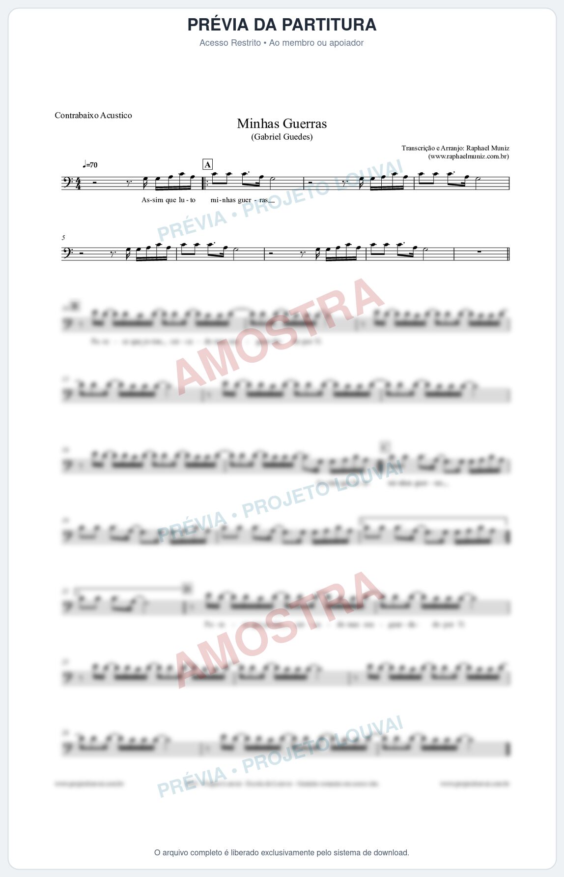 Prévia protegida da primeira página da partitura Partitura para Contrabaixo Acústico - Minhas Guerras - Gabriel Guedes