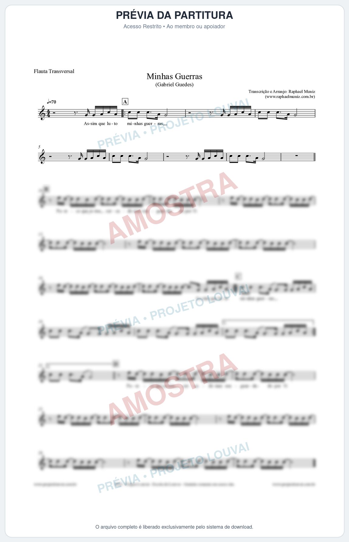Prévia protegida da primeira página da partitura Partitura para Flauta Transversal - Minhas Guerras - Gabriel Guedes