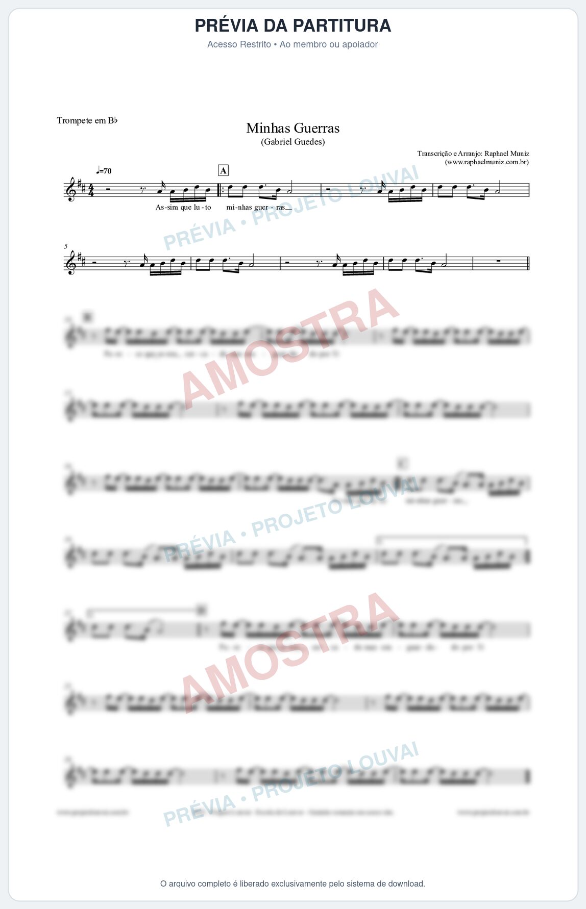 Prévia protegida da primeira página da partitura Partitura para Trompete em Bb - Minhas Guerras - Gabriel Guedes