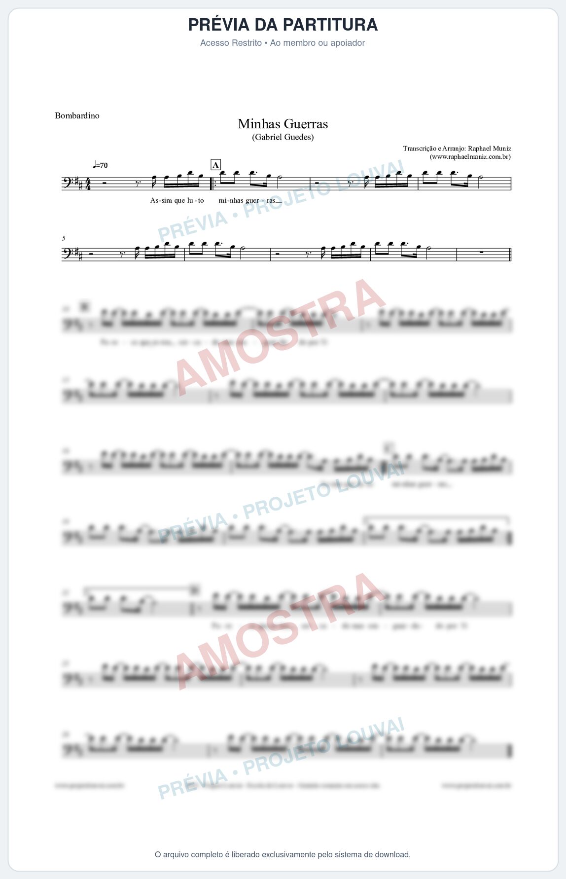 Prévia protegida da primeira página da partitura Partitura para Bombardino - Minhas Guerras - Gabriel Guedes