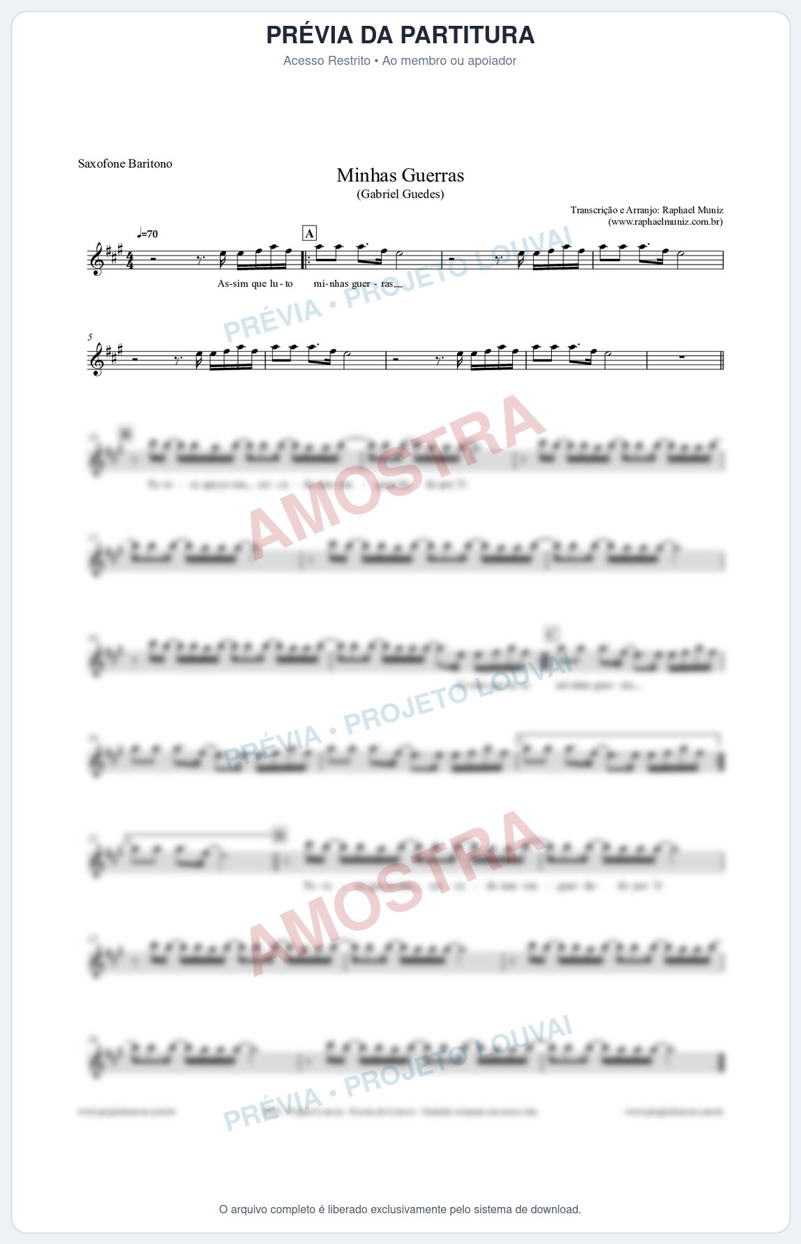 Prévia protegida da primeira página da partitura Partitura para Saxofone Barítono - Minhas Guerras - Gabriel Guedes