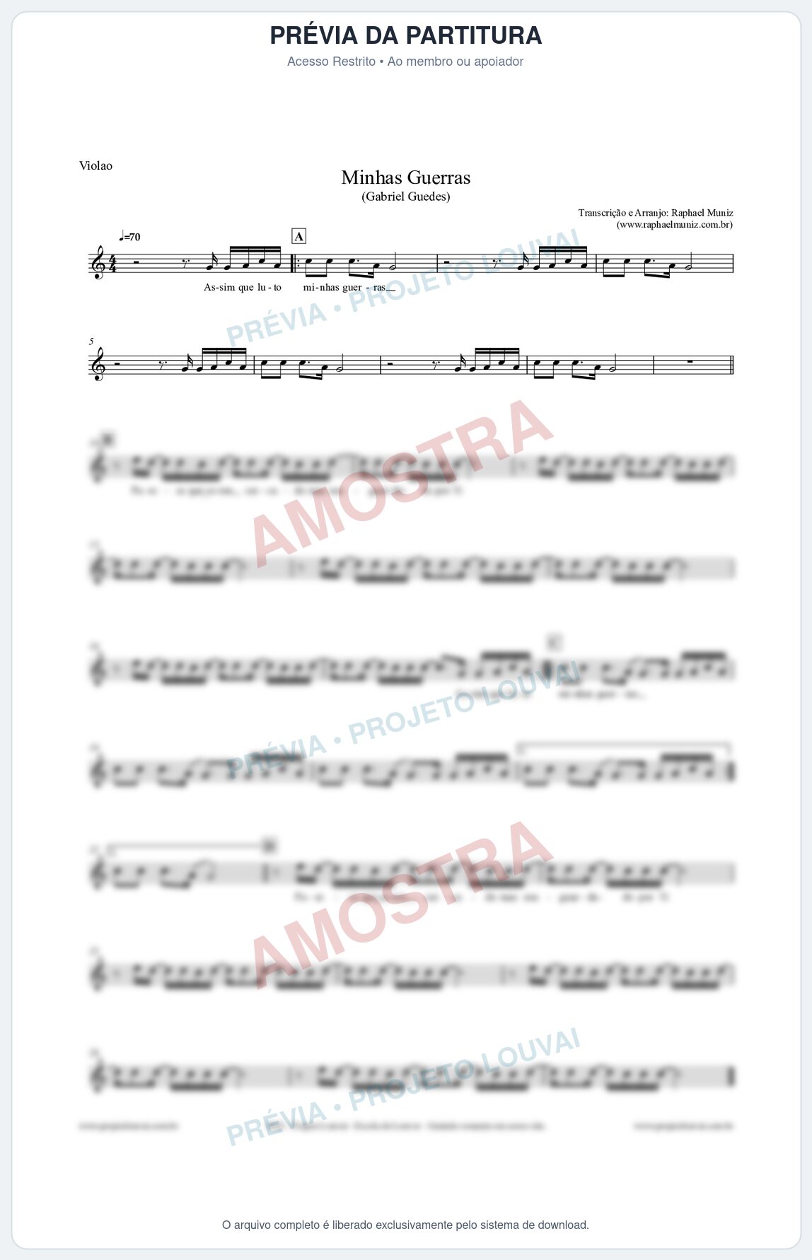 Prévia protegida da primeira página da partitura Partitura para Violão - Minhas Guerras - Gabriel Guedes