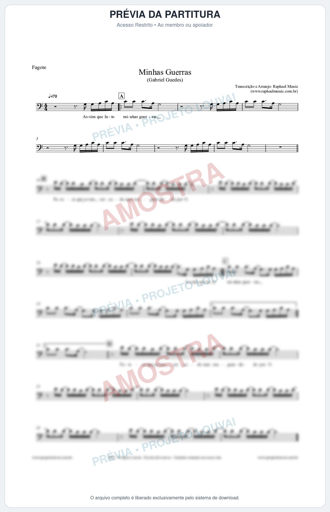 Prévia protegida da primeira página da partitura Partitura para Fagote - Minhas Guerras - Gabriel Guedes