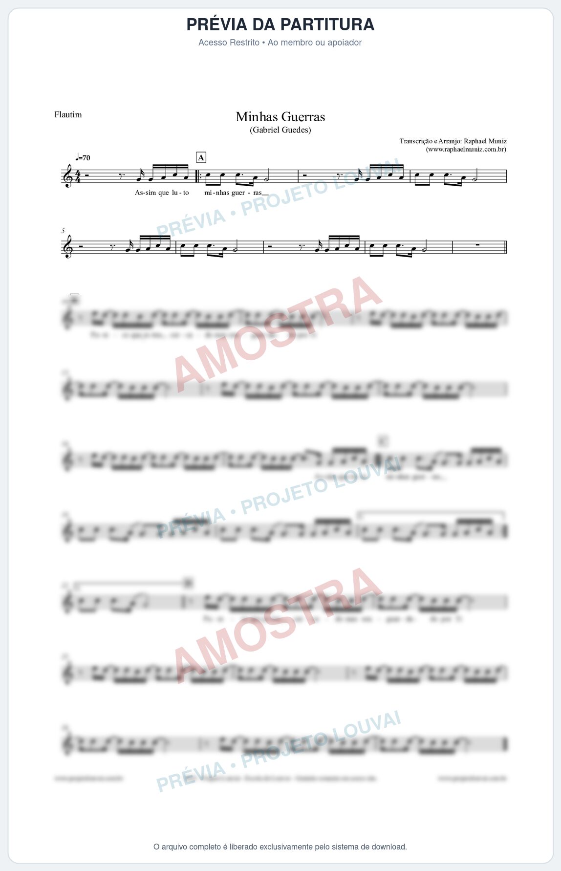 Prévia protegida da primeira página da partitura Partitura para Flautim - Minhas Guerras - Gabriel Guedes