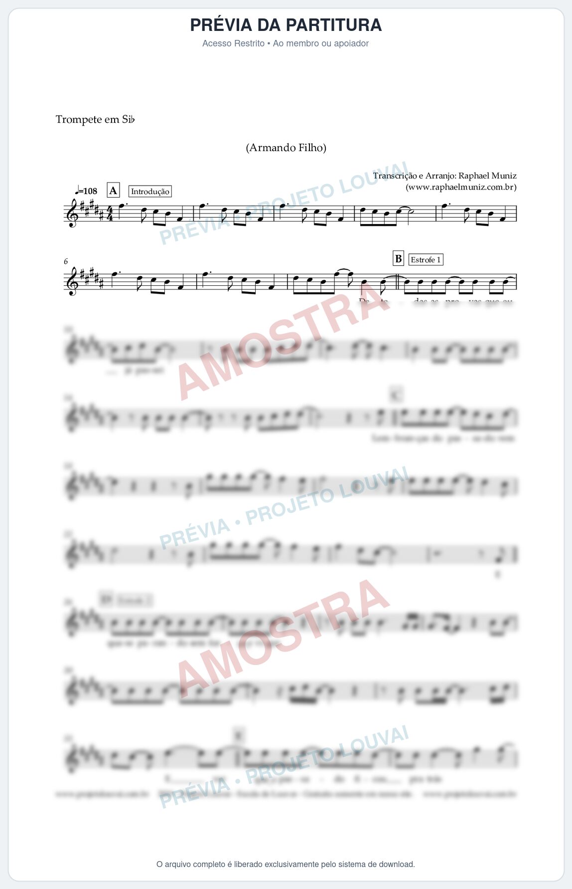 Prévia protegida da primeira página da partitura Partitura para Trompete - Nenhuma Condenação Há - Armando Filho