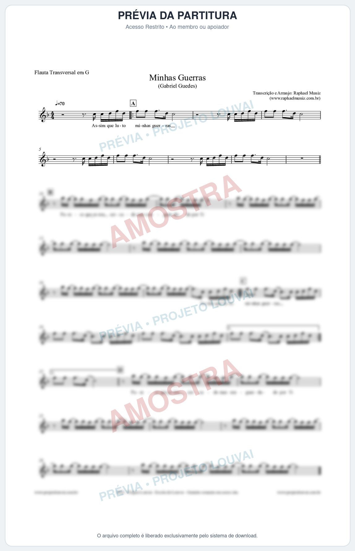 Prévia protegida da primeira página da partitura Partitura para Flauta Transversal em G - Minhas Guerras - Gabriel Guedes