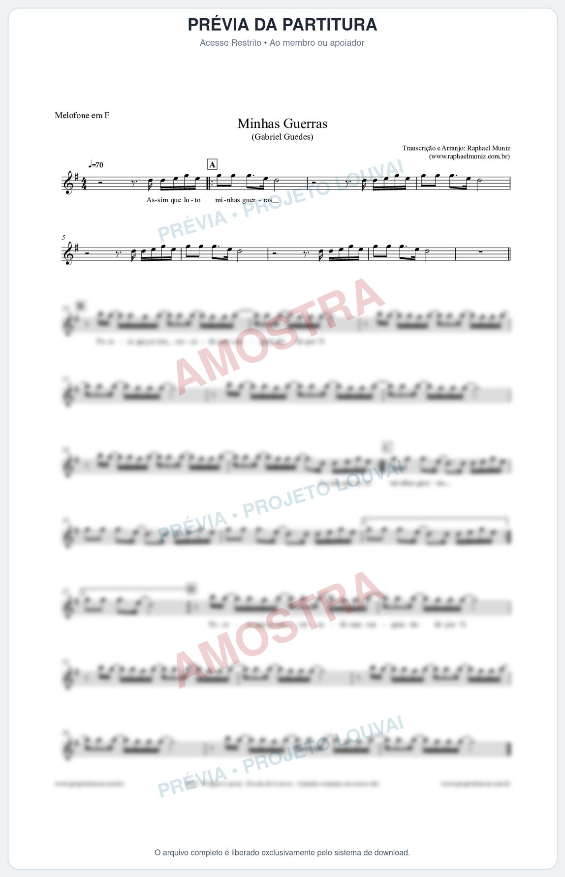 Prévia protegida da primeira página da partitura Partitura para Melofone em F - Minhas Guerras - Gabriel Guedes