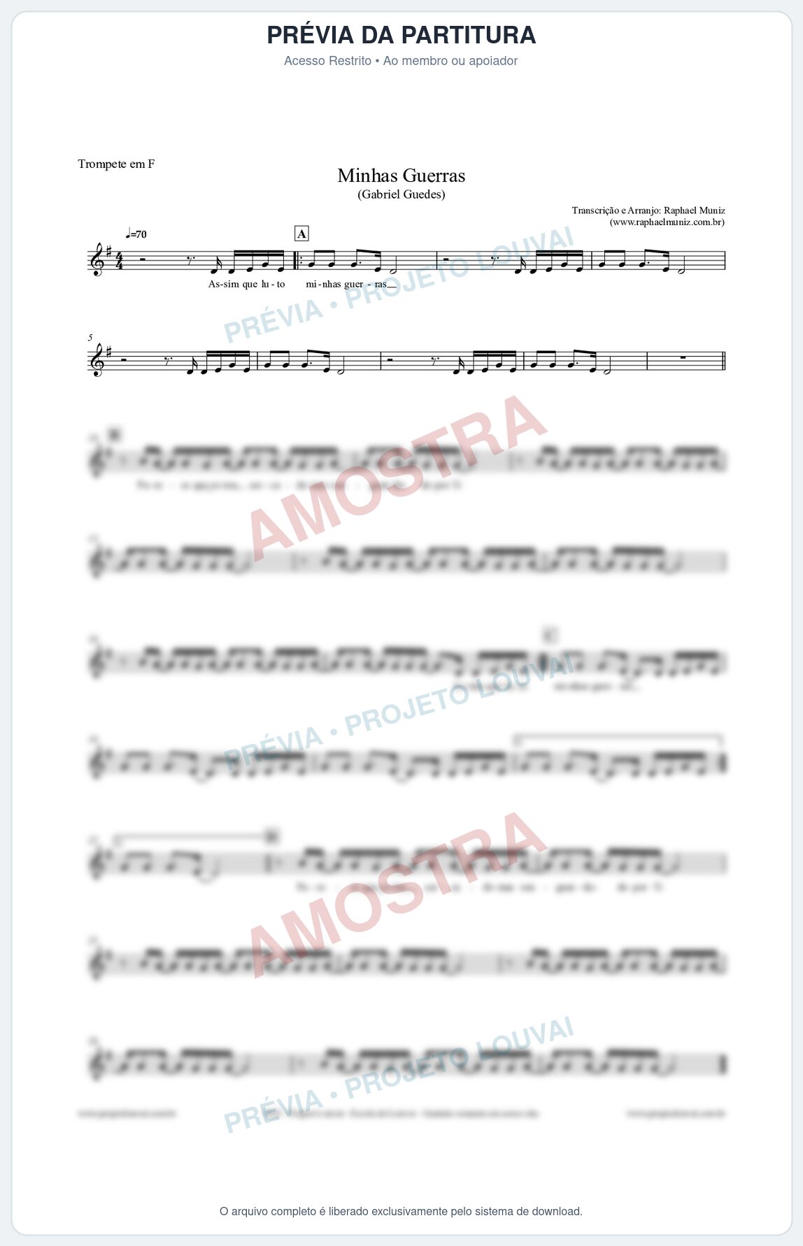 Prévia protegida da primeira página da partitura Partitura para Trompete em F - Minhas Guerras - Gabriel Guedes