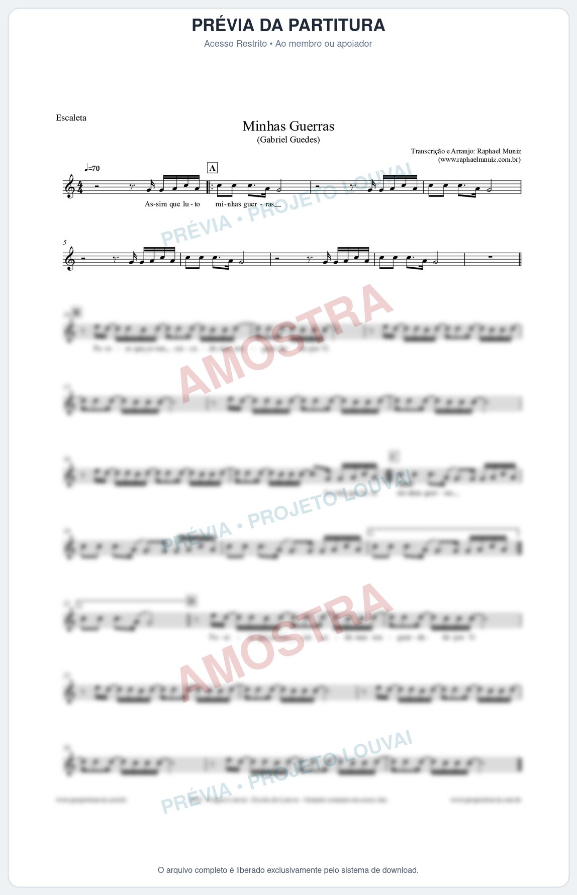Prévia protegida da primeira página da partitura Partitura para Escaleta - Minhas Guerras - Gabriel Guedes