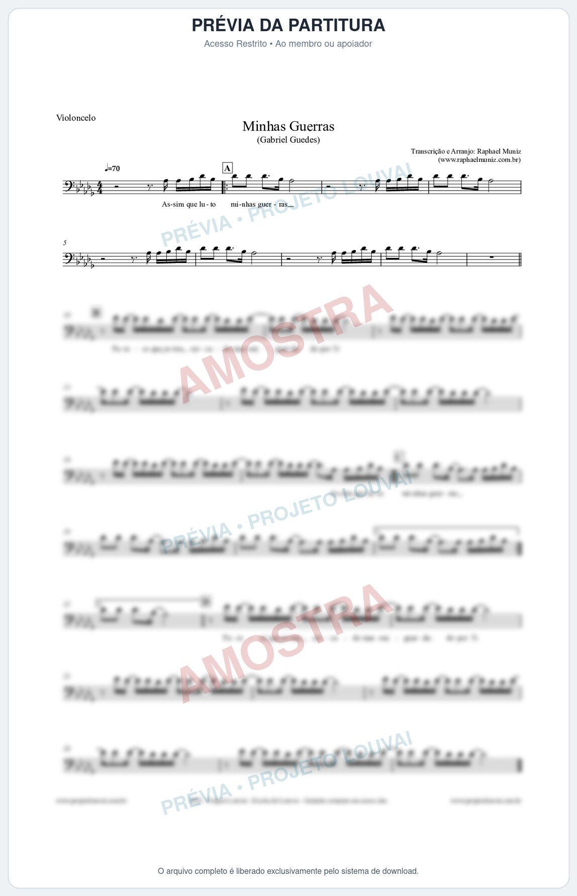 Prévia protegida da primeira página da partitura Partitura para Violoncelo - Minhas Guerras - Gabriel Guedes