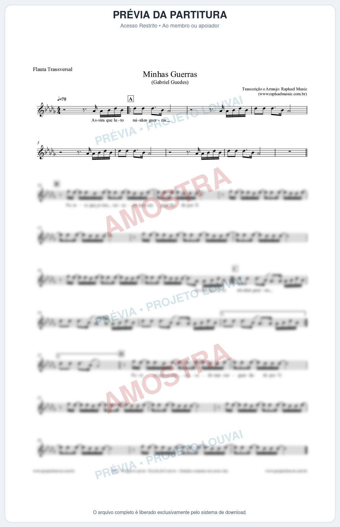 Prévia protegida da primeira página da partitura Partitura para Flauta Transversal - Minhas Guerras - Gabriel Guedes