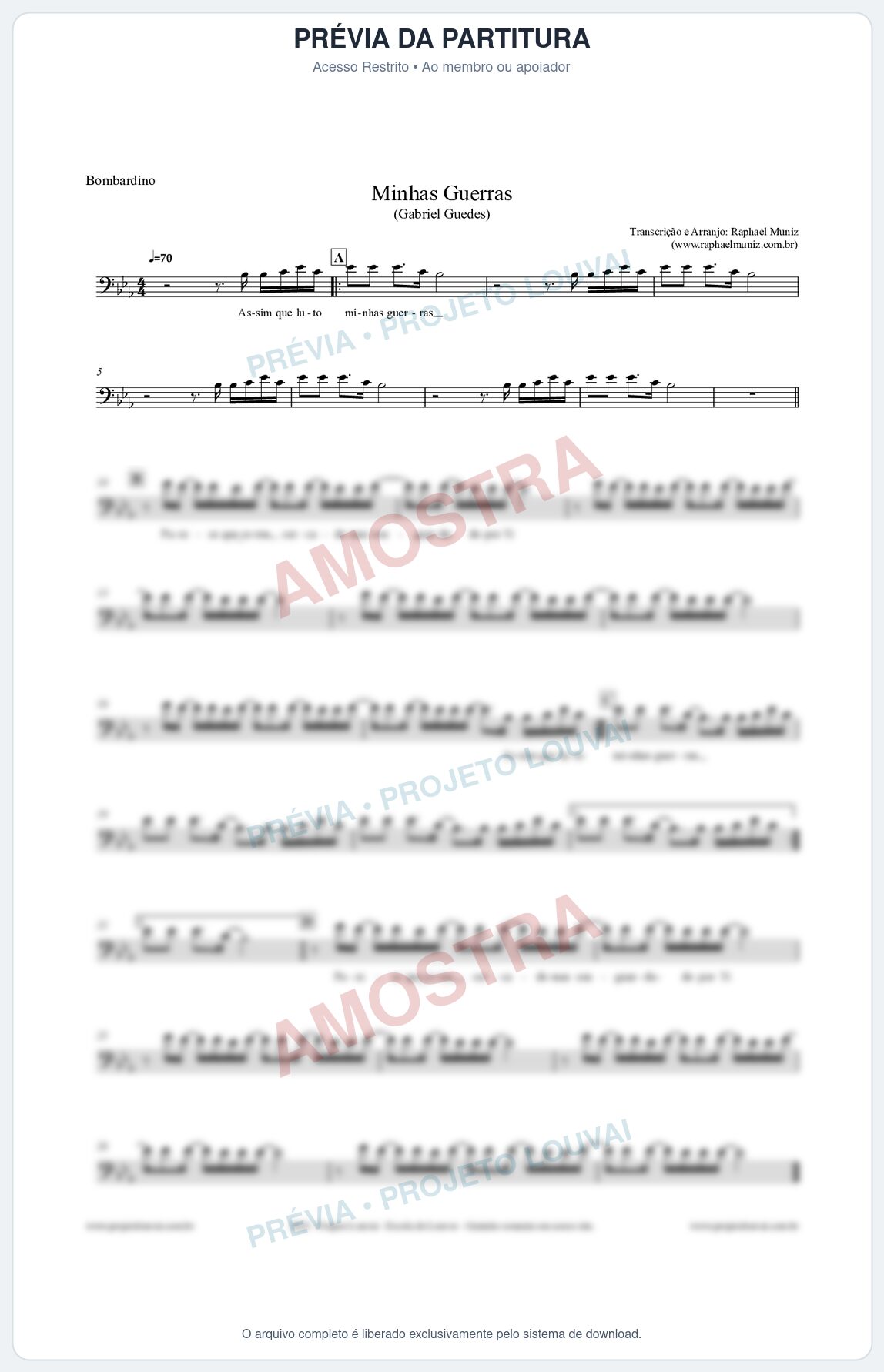 Prévia protegida da primeira página da partitura Partitura para Bombardino - Minhas Guerras - Gabriel Guedes