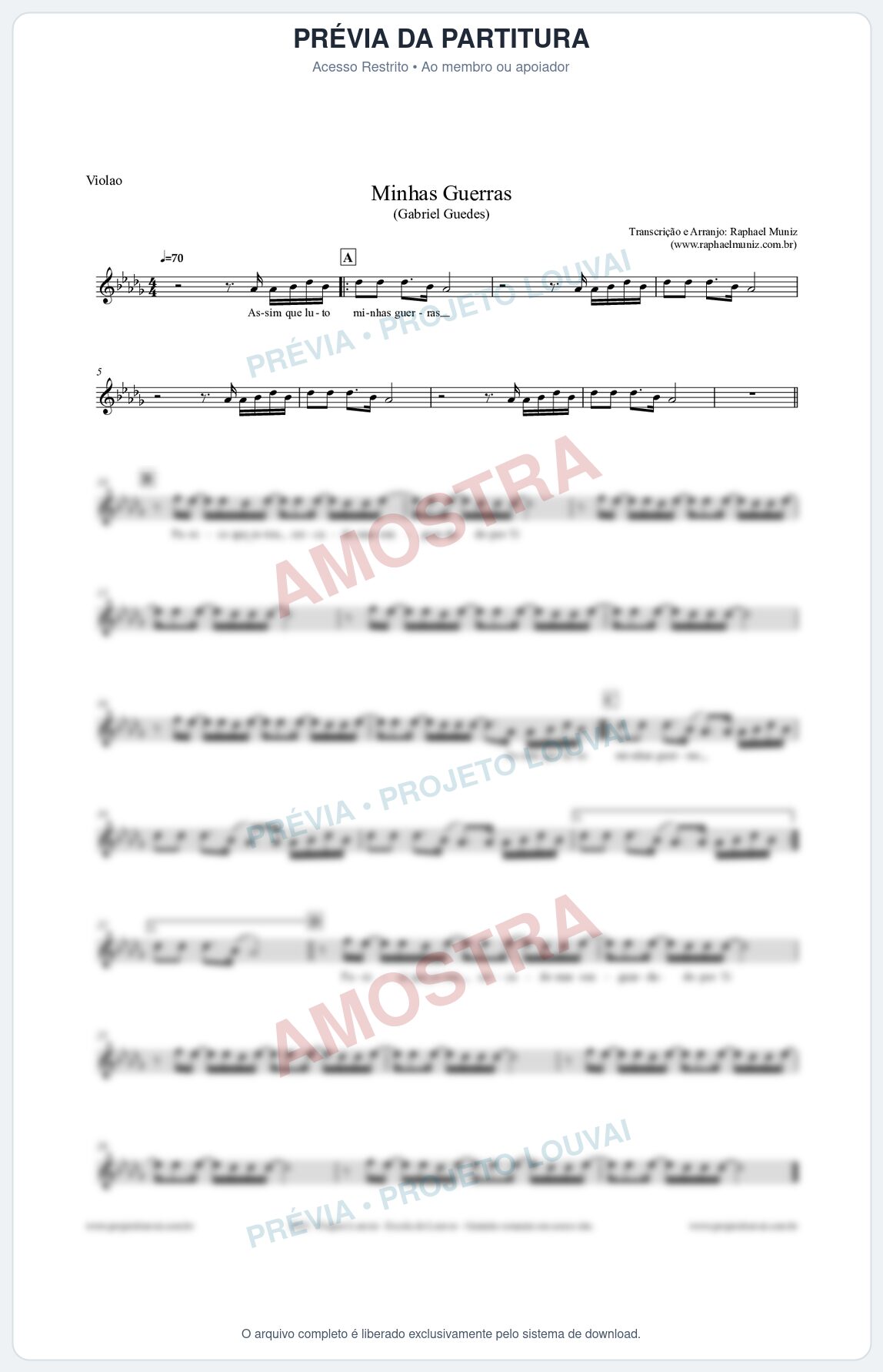 Prévia protegida da primeira página da partitura Partitura para Violão - Minhas Guerras - Gabriel Guedes