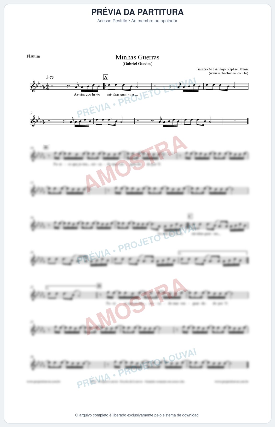Prévia protegida da primeira página da partitura Partitura para Flautim - Minhas Guerras - Gabriel Guedes