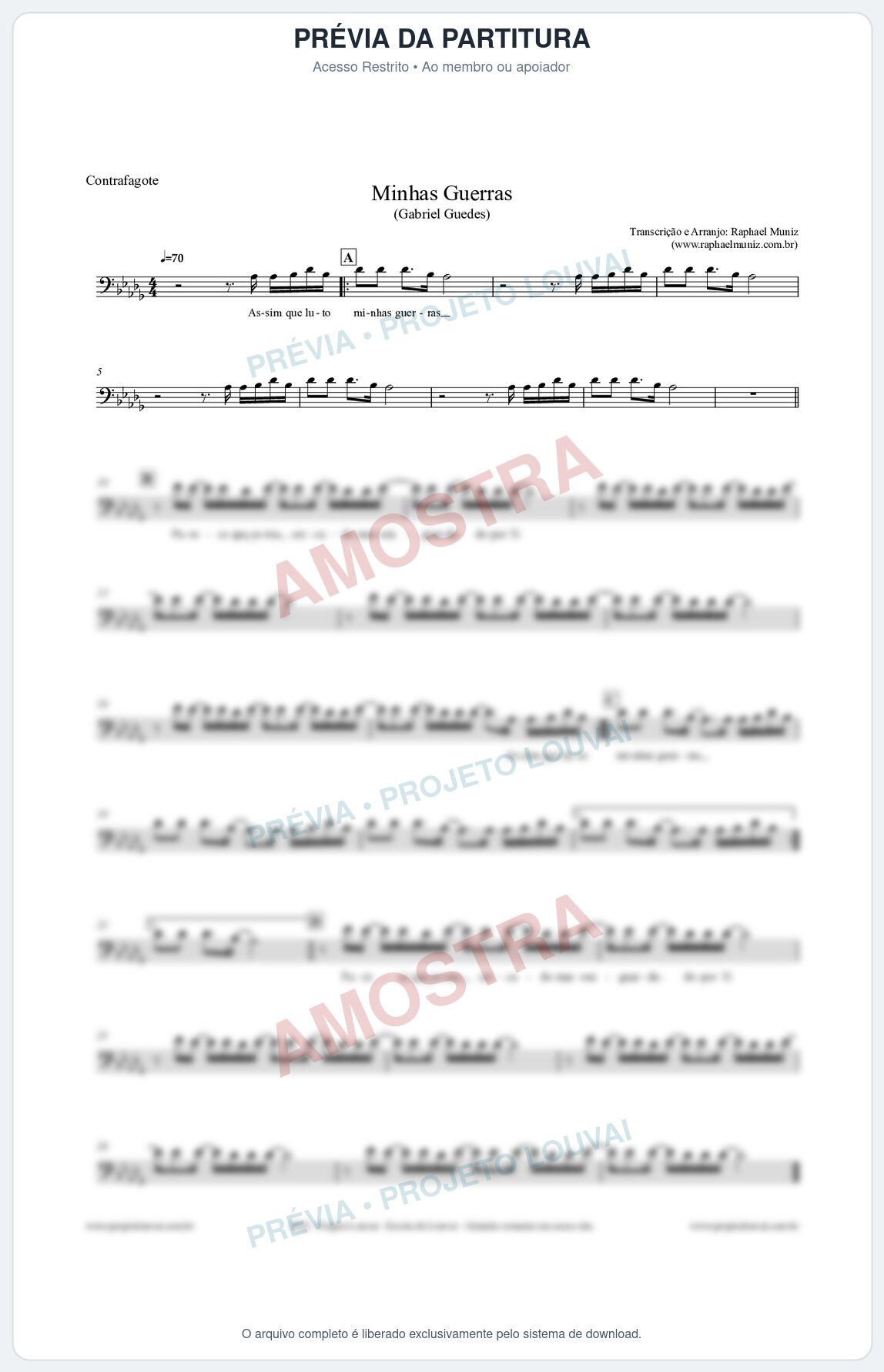 Prévia protegida da primeira página da partitura Partitura para Contrafagote - Minhas Guerras - Gabriel Guedes