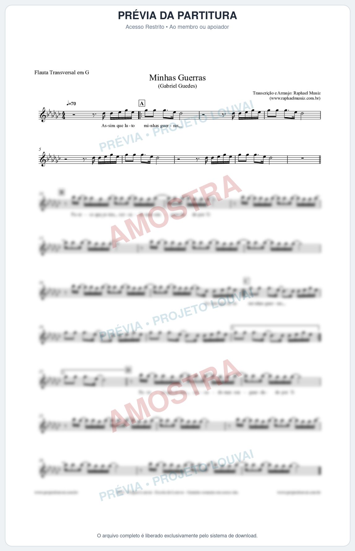 Prévia protegida da primeira página da partitura Partitura para Flauta Transversal em G - Minhas Guerras - Gabriel Guedes