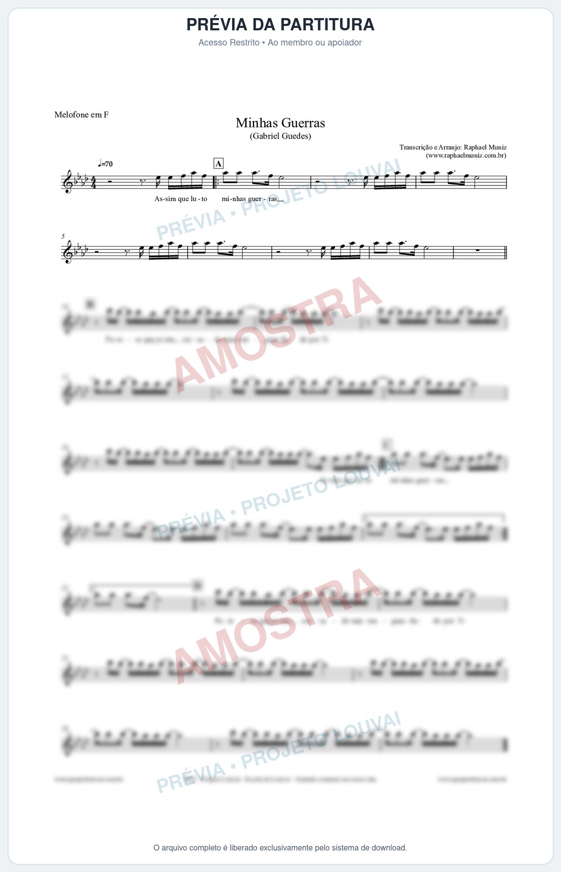 Prévia protegida da primeira página da partitura Partitura para Melofone em F - Minhas Guerras - Gabriel Guedes