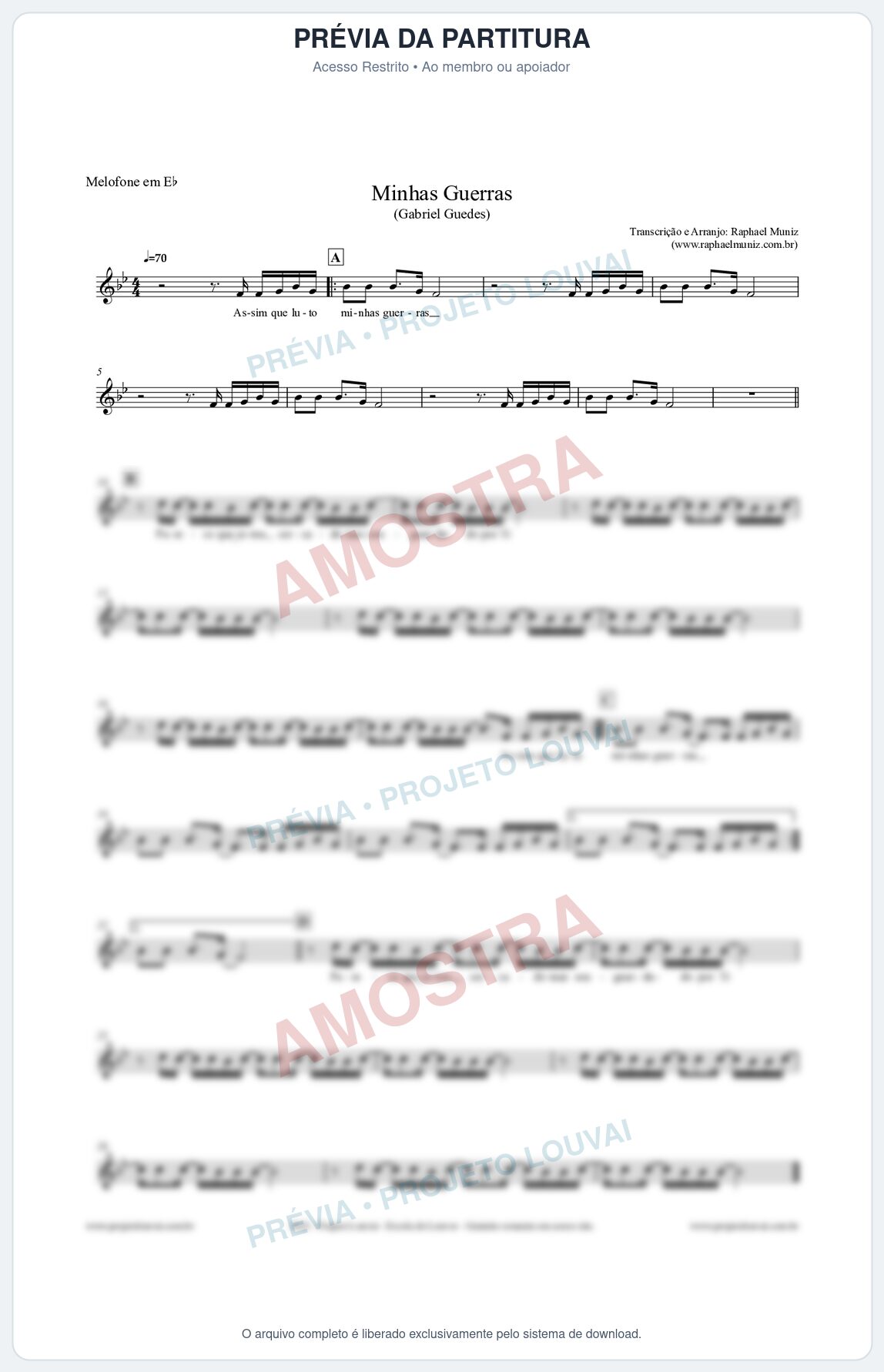 Prévia protegida da primeira página da partitura Partitura para Melofone em Eb - Minhas Guerras - Gabriel Guedes