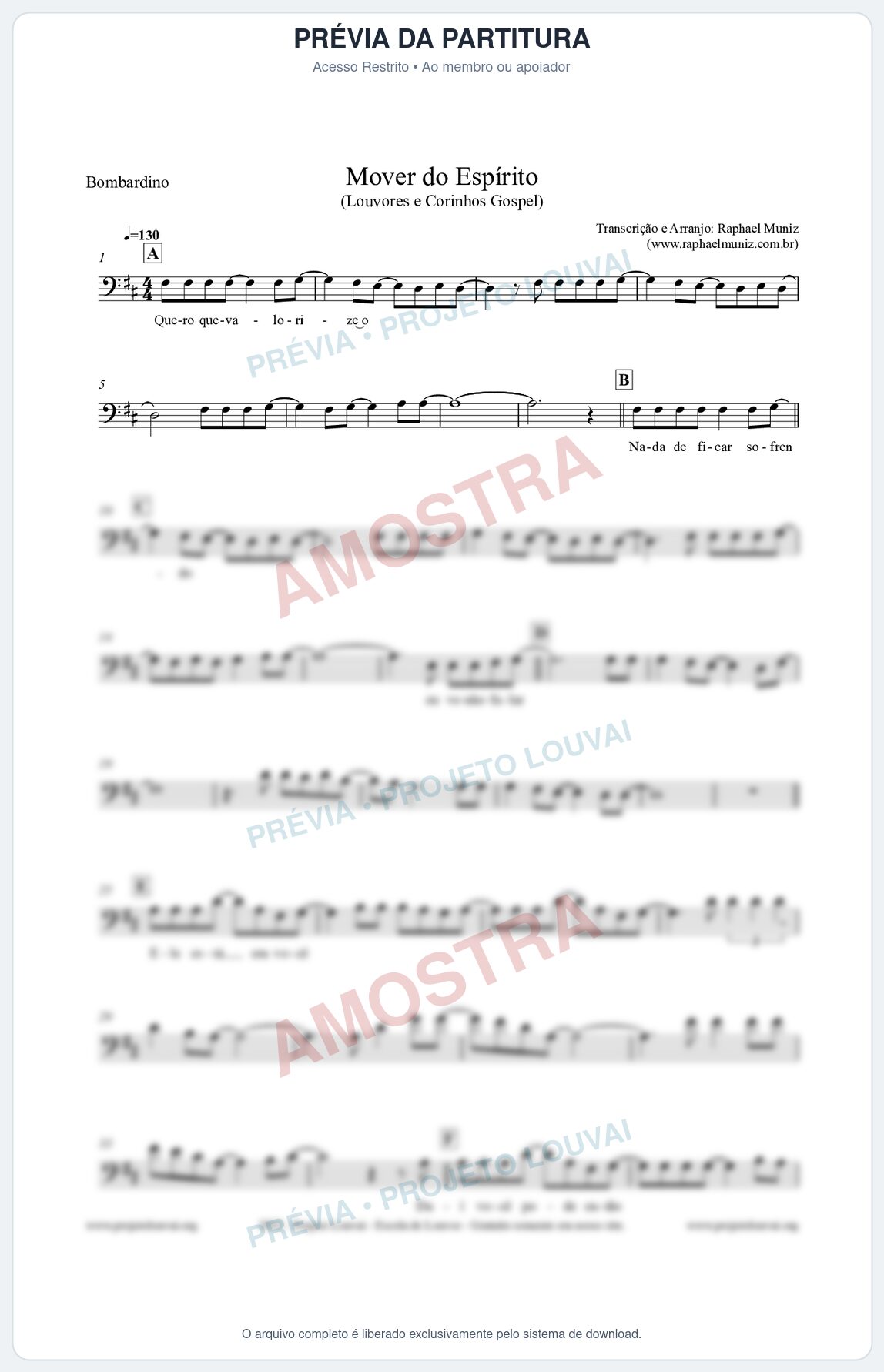 Prévia protegida da primeira página da partitura Partitura para Bombardino - Mover do Espírito - Louvores e Corinhos Gospel
