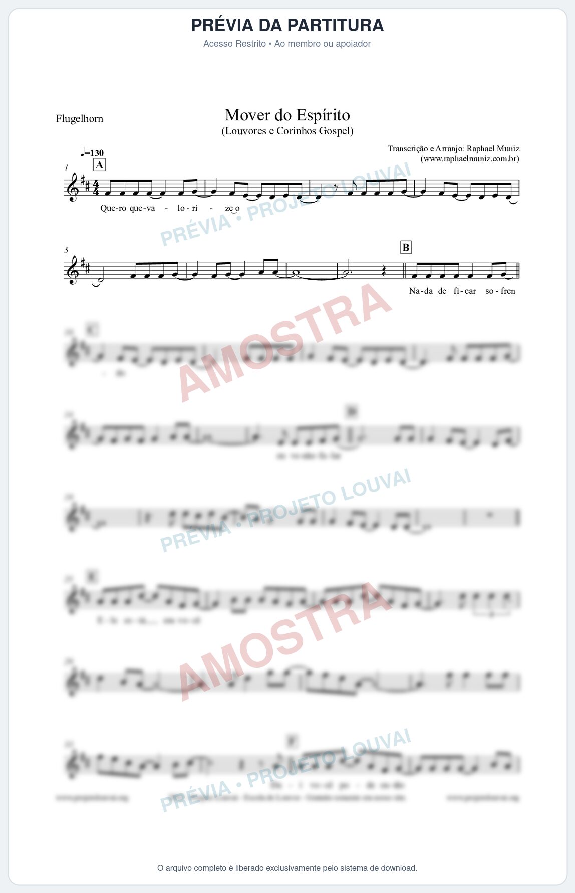 Prévia protegida da primeira página da partitura Partitura para Flugelhorn - Mover do Espírito - Louvores e Corinhos Gospel