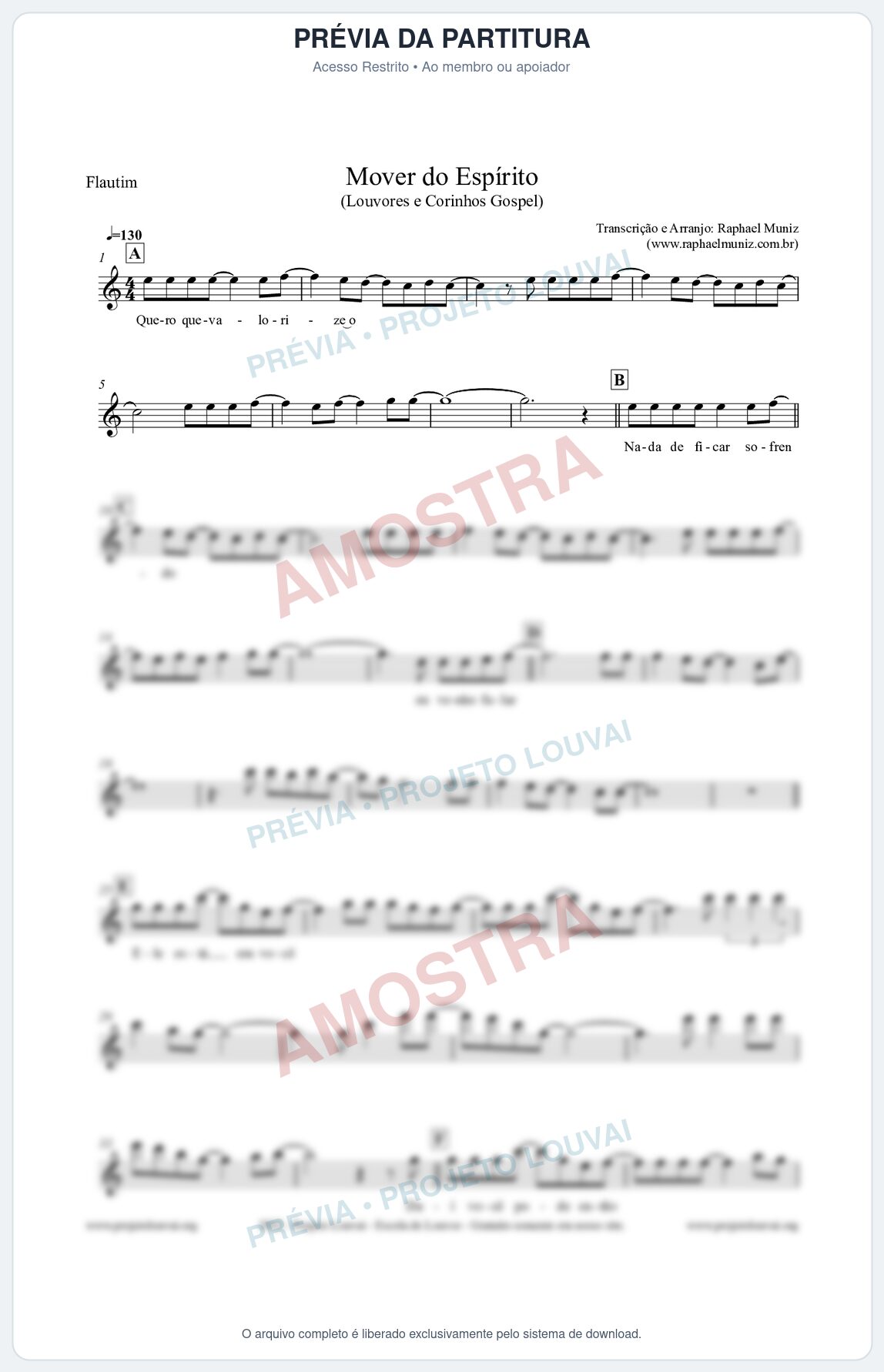 Prévia protegida da primeira página da partitura Partitura para Flautim - Mover do Espírito - Louvores e Corinhos Gospel