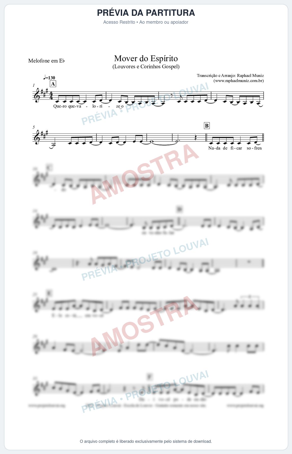 Prévia protegida da primeira página da partitura Partitura para Melofone em Eb - Mover do Espírito - Louvores e Corinhos Gospel