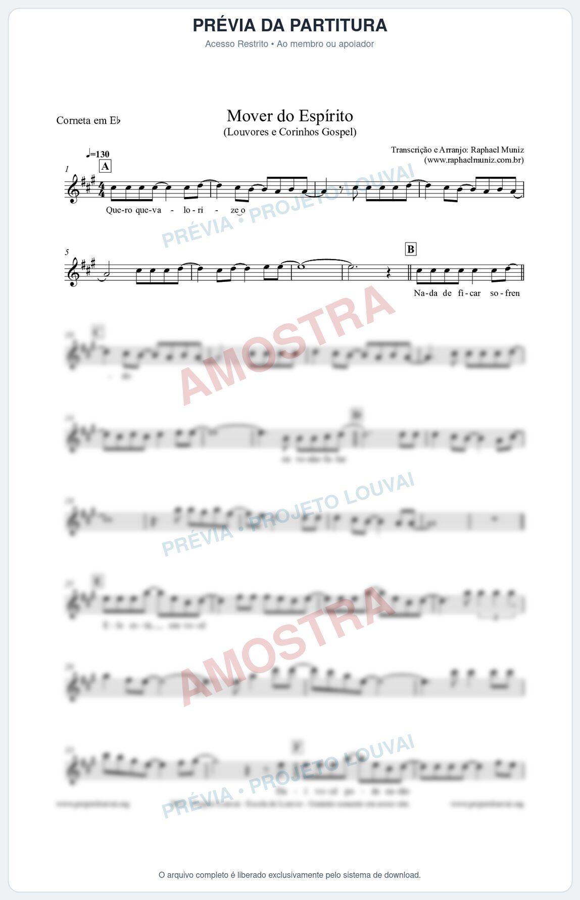 Prévia protegida da primeira página da partitura Partitura para Corneta em Eb - Mover do Espírito - Louvores e Corinhos Gospel