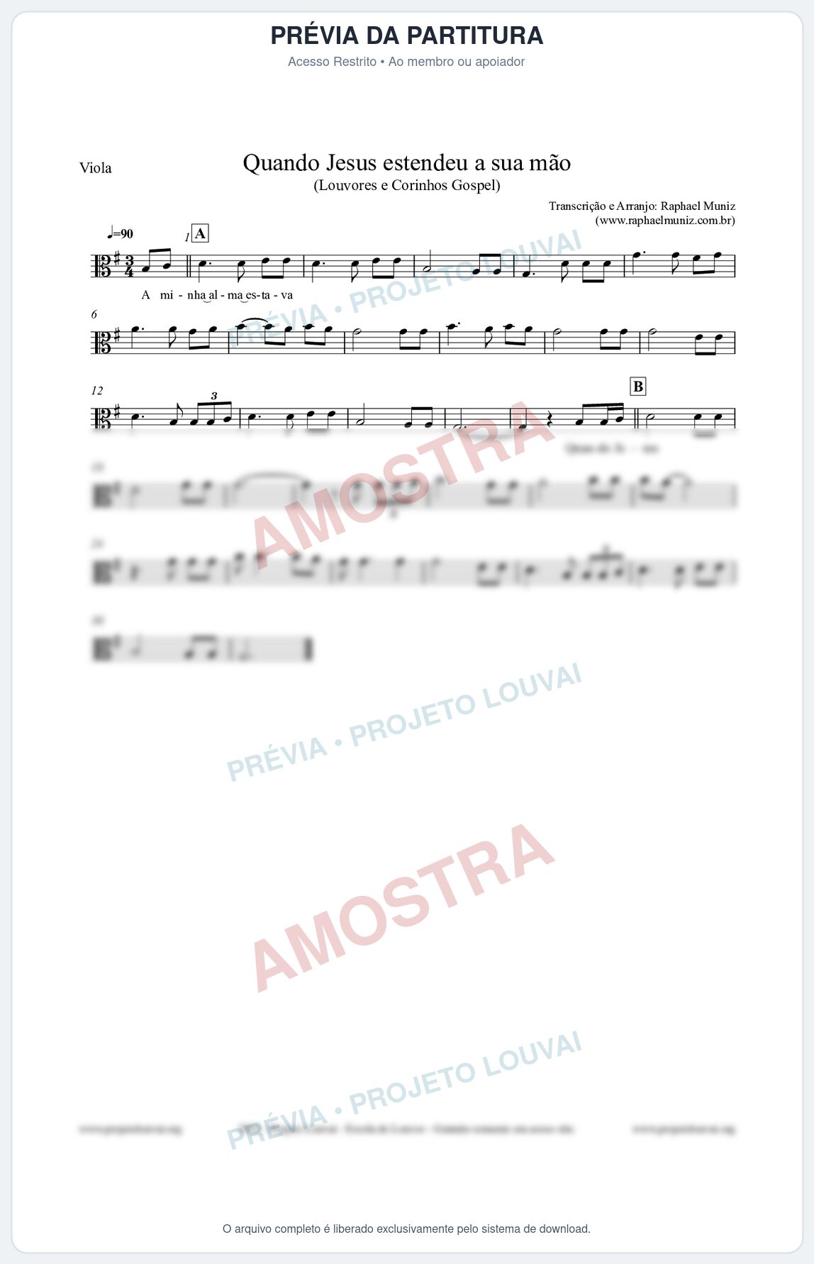 Prévia protegida da primeira página da partitura Partitura para Viola - Quando Jesus estendeu a sua mão - Louvores e Corinhos Gospel