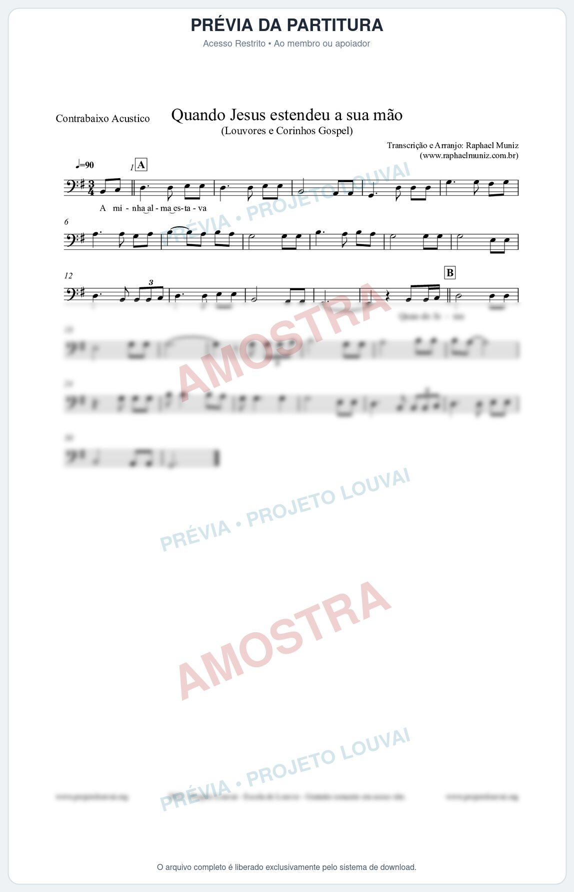 Prévia protegida da primeira página da partitura Partitura para Contrabaixo Acústico - Quando Jesus estendeu a sua mão - Louvores e Corinhos Gospel