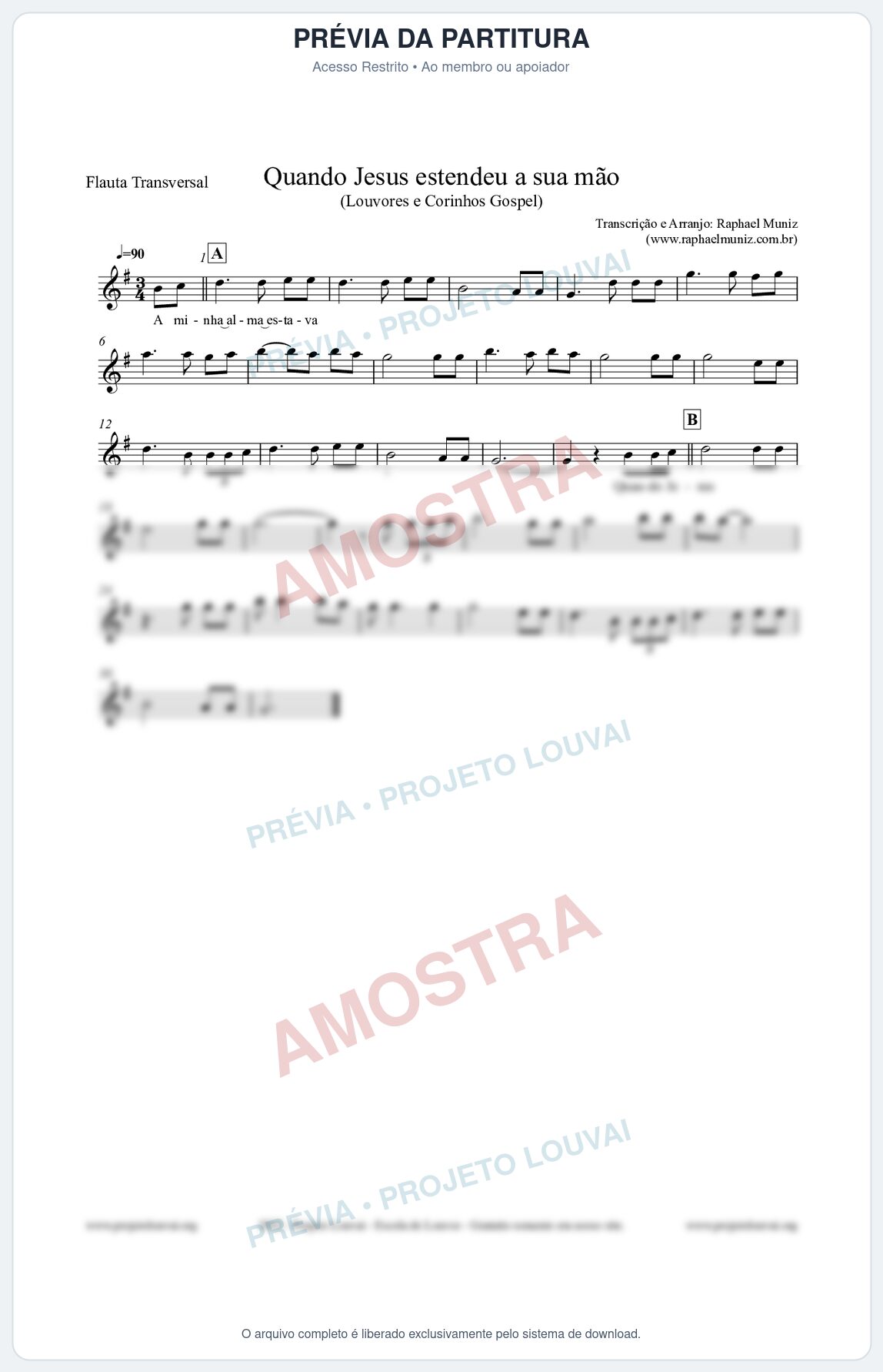 Prévia protegida da primeira página da partitura Partitura para Flauta Transversal - Quando Jesus estendeu a sua mão - Louvores e Corinhos Gospel