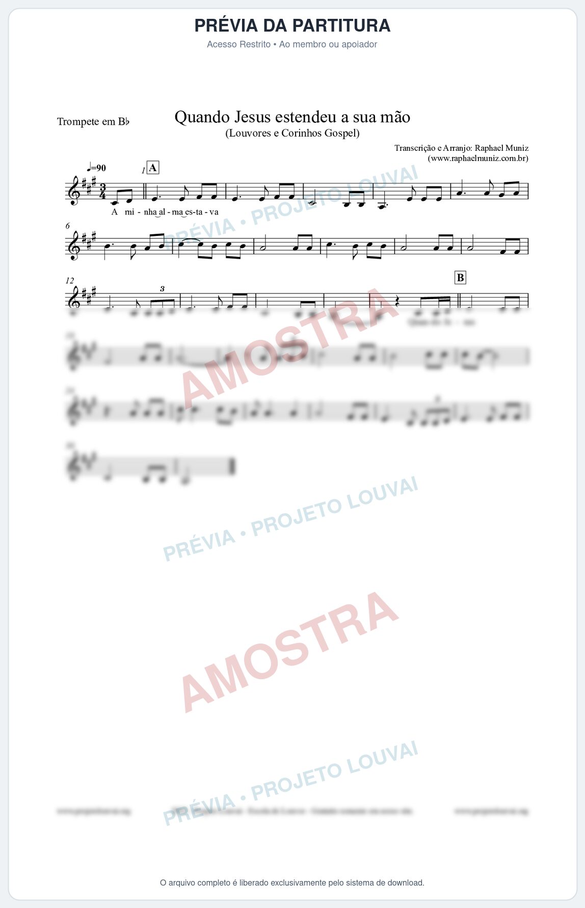 Prévia protegida da primeira página da partitura Partitura para Trompete em Bb - Quando Jesus estendeu a sua mão - Louvores e Corinhos Gospel