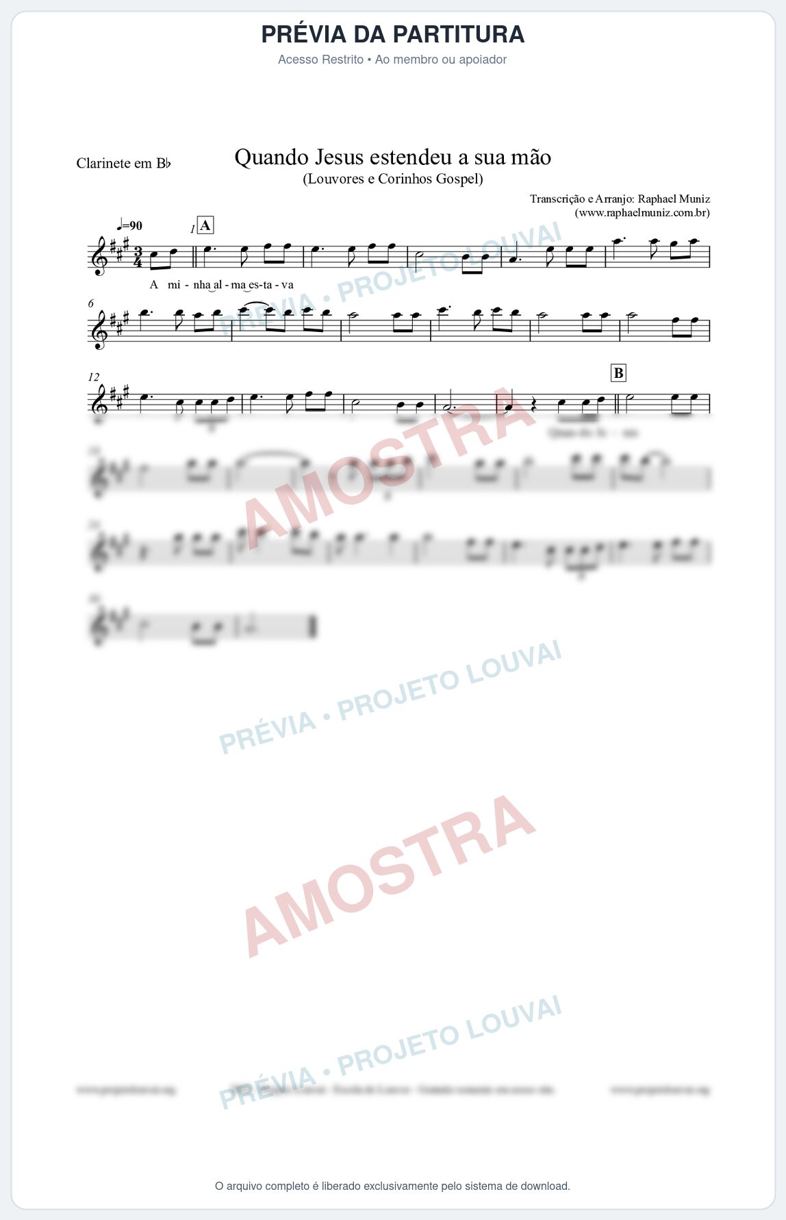 Prévia protegida da primeira página da partitura Partitura para Clarinete em Bb - Quando Jesus estendeu a sua mão - Louvores e Corinhos Gospel