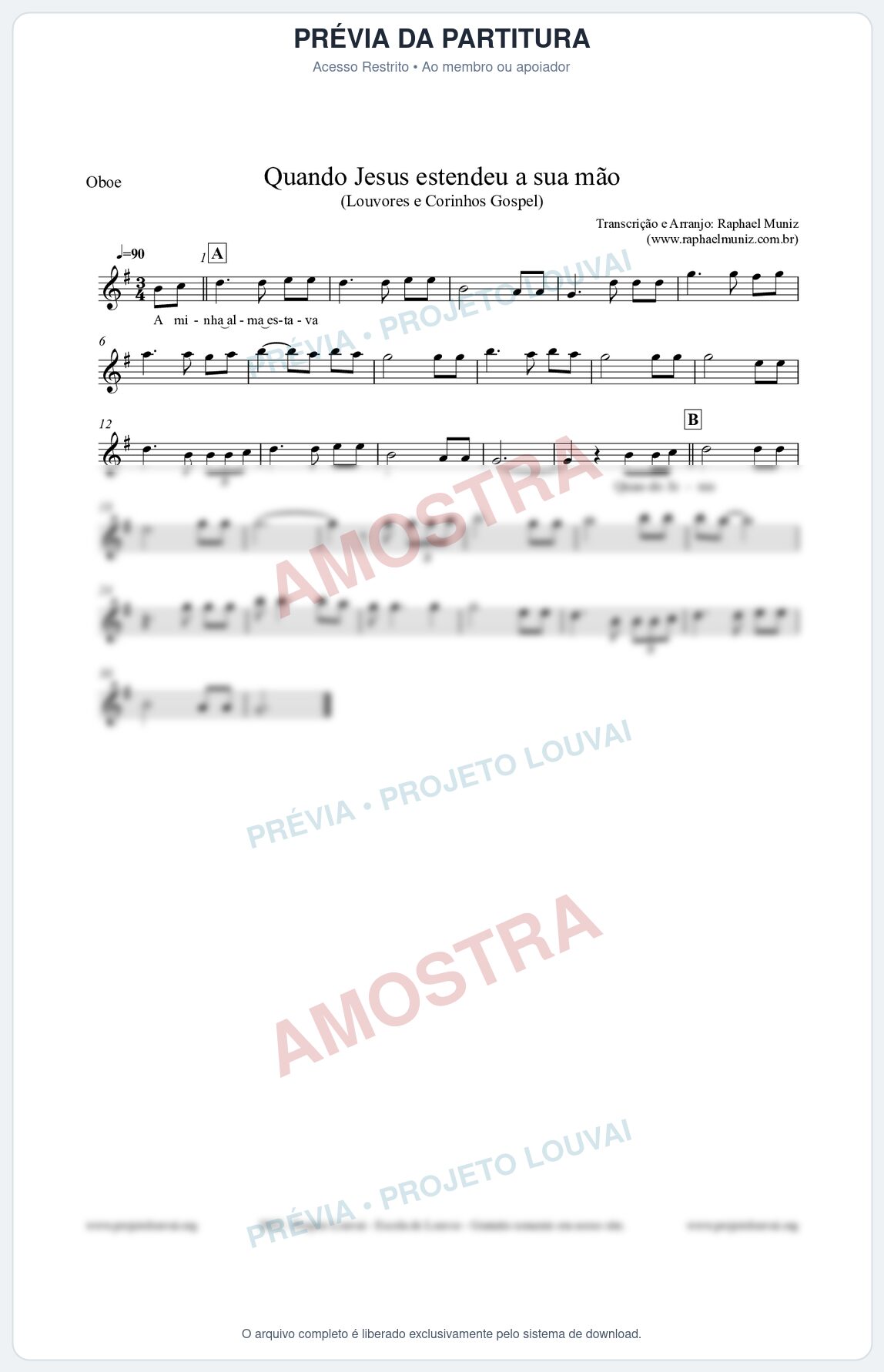 Prévia protegida da primeira página da partitura Partitura para Oboé - Quando Jesus estendeu a sua mão - Louvores e Corinhos Gospel