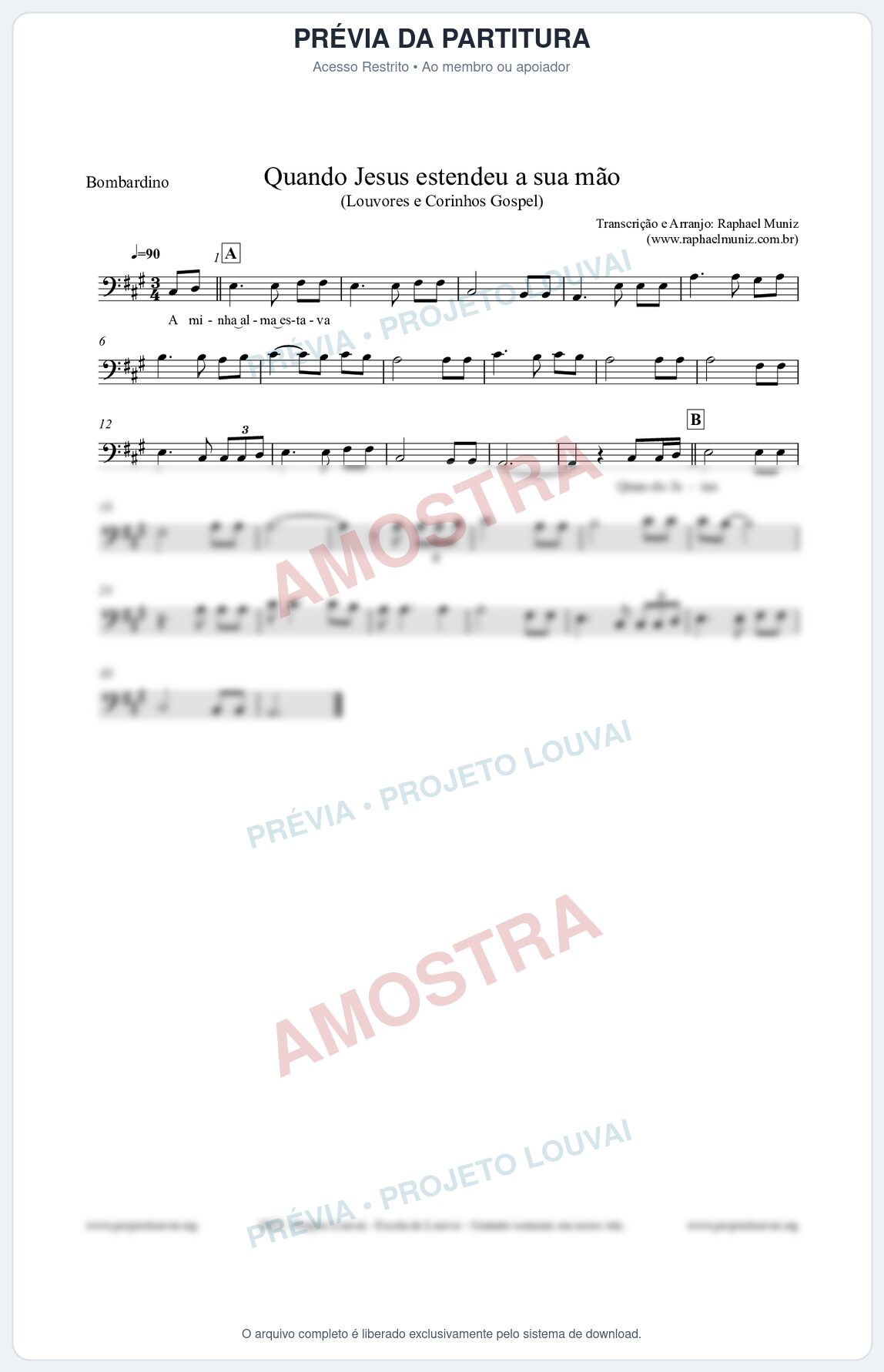 Prévia protegida da primeira página da partitura Partitura para Bombardino - Quando Jesus estendeu a sua mão - Louvores e Corinhos Gospel
