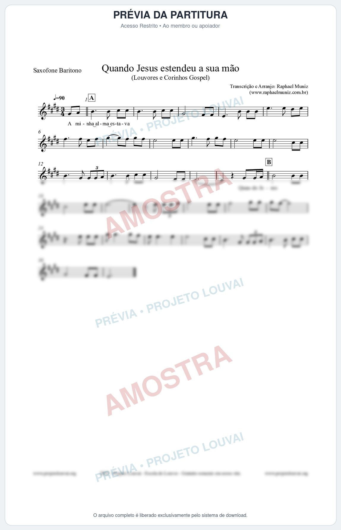 Prévia protegida da primeira página da partitura Partitura para Saxofone Barítono - Quando Jesus estendeu a sua mão - Louvores e Corinhos Gospel