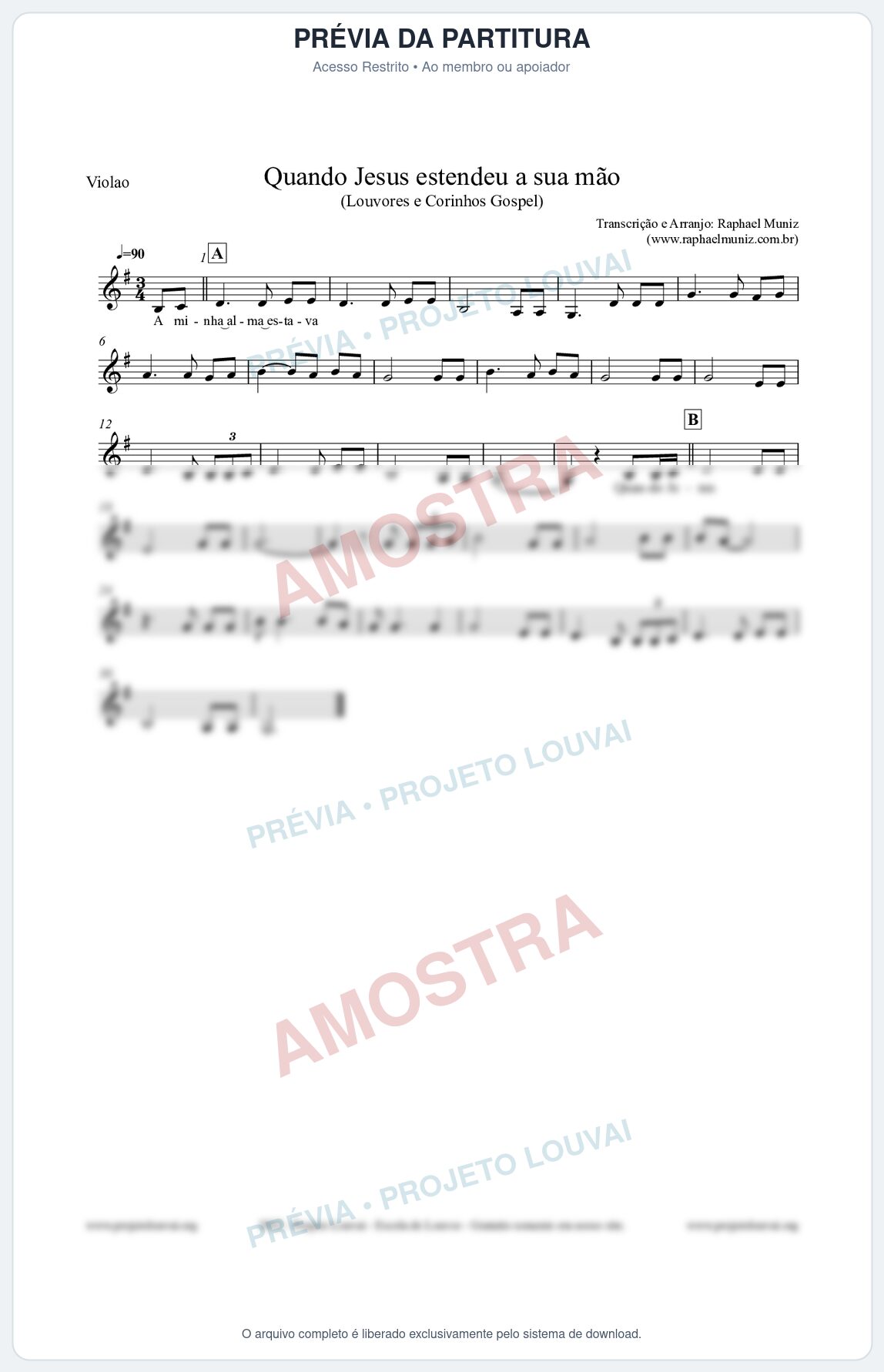 Prévia protegida da primeira página da partitura Partitura para Violão - Quando Jesus estendeu a sua mão - Louvores e Corinhos Gospel