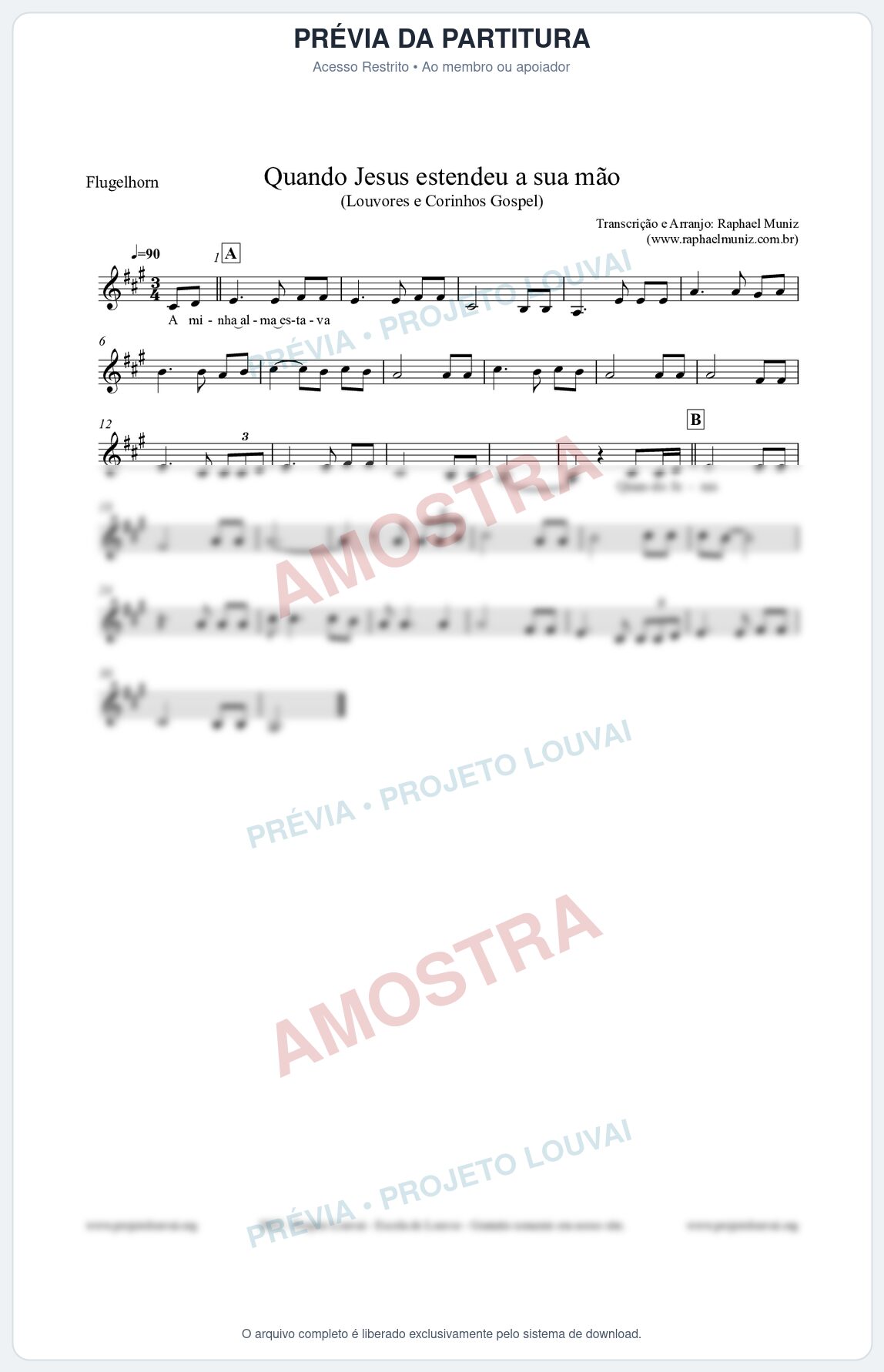 Prévia protegida da primeira página da partitura Partitura para Flugelhorn - Quando Jesus estendeu a sua mão - Louvores e Corinhos Gospel