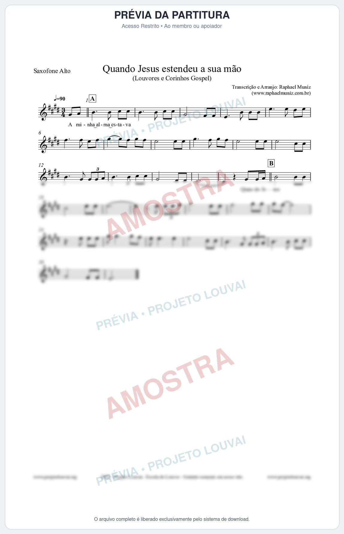 Prévia protegida da primeira página da partitura Partitura para Saxofone Alto - Quando Jesus estendeu a sua mão - Louvores e Corinhos Gospel