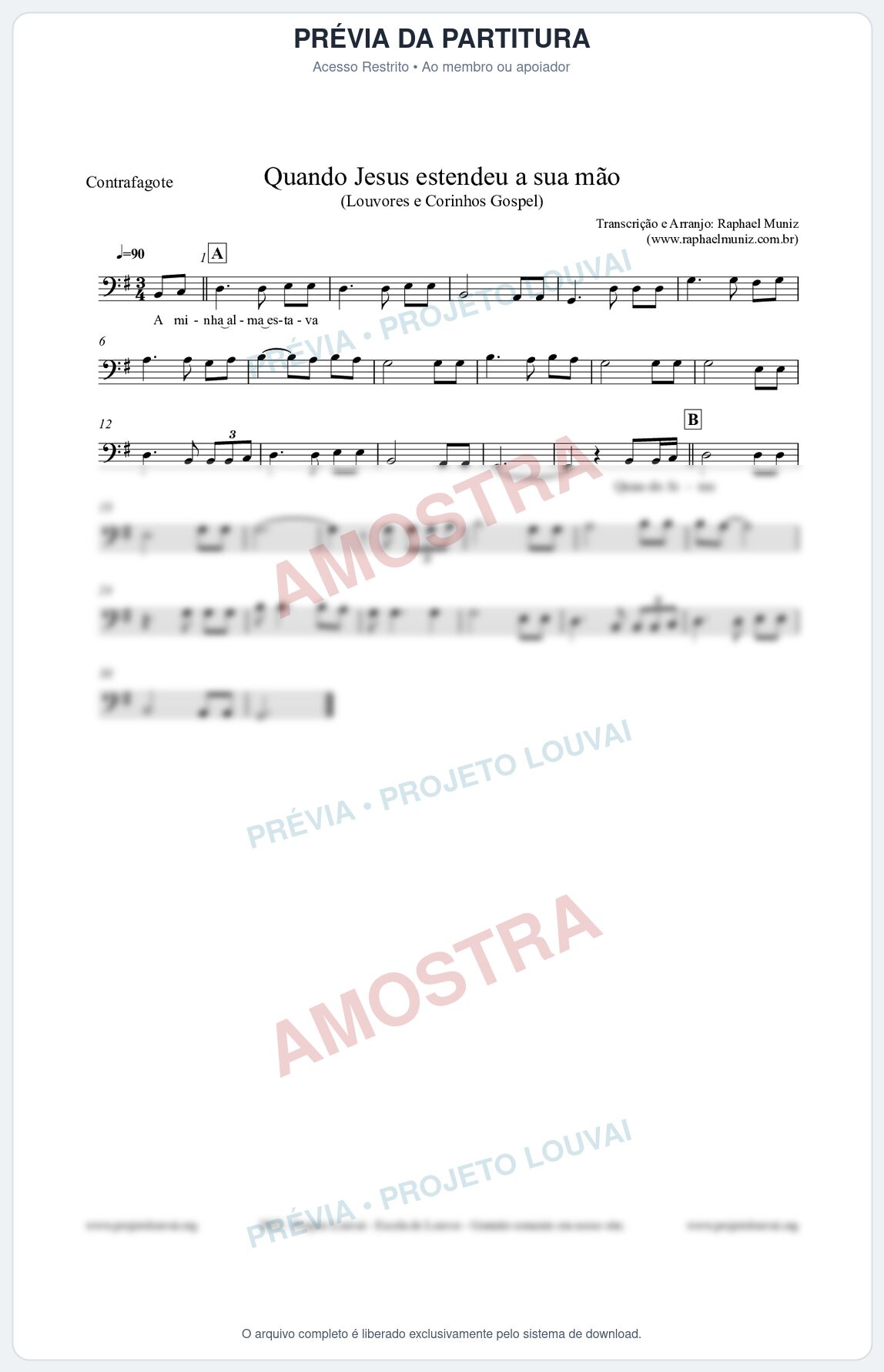Prévia protegida da primeira página da partitura Partitura para Contrafagote - Quando Jesus estendeu a sua mão - Louvores e Corinhos Gospel