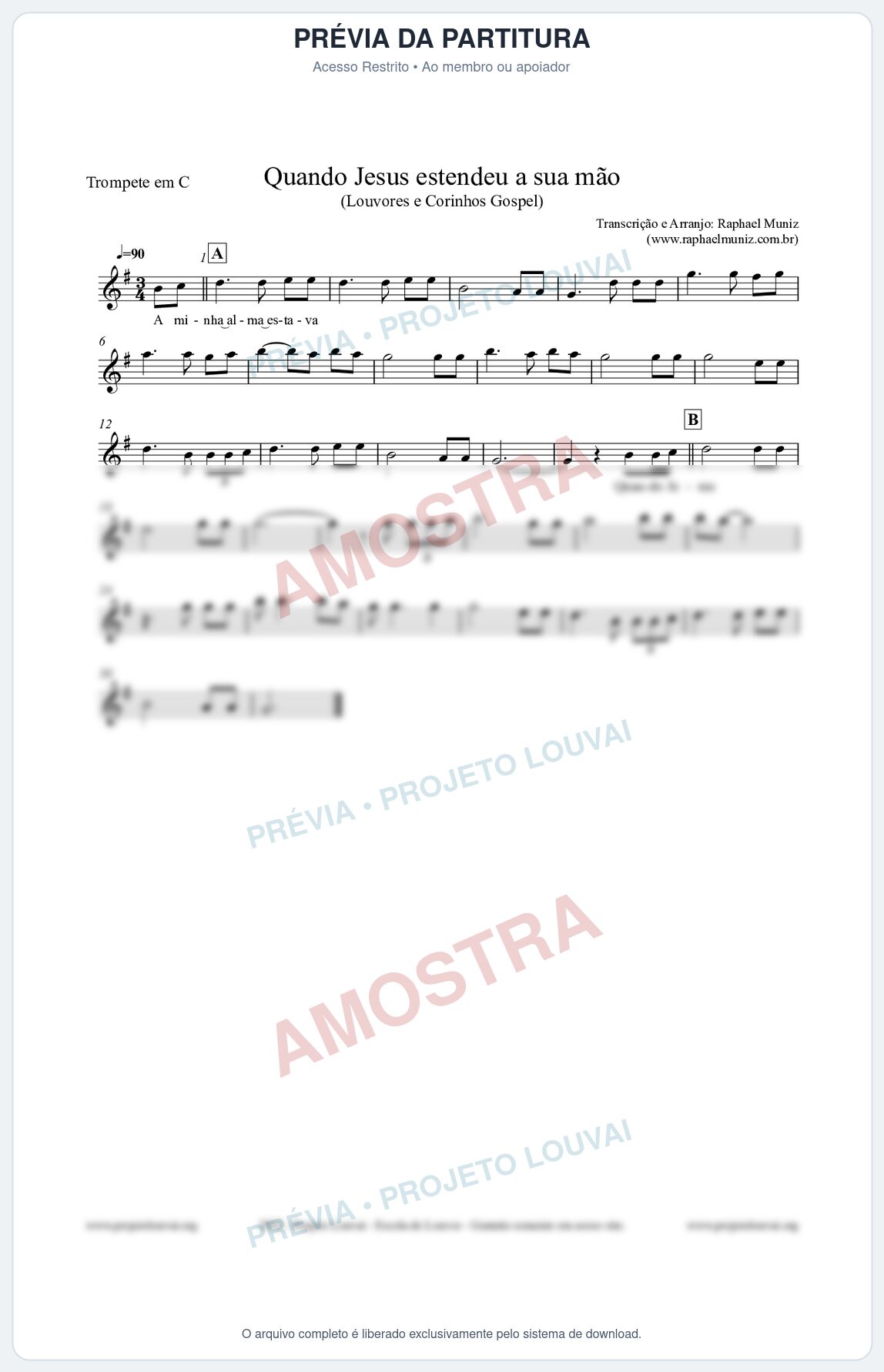 Prévia protegida da primeira página da partitura Partitura para Trompete em C - Quando Jesus estendeu a sua mão - Louvores e Corinhos Gospel